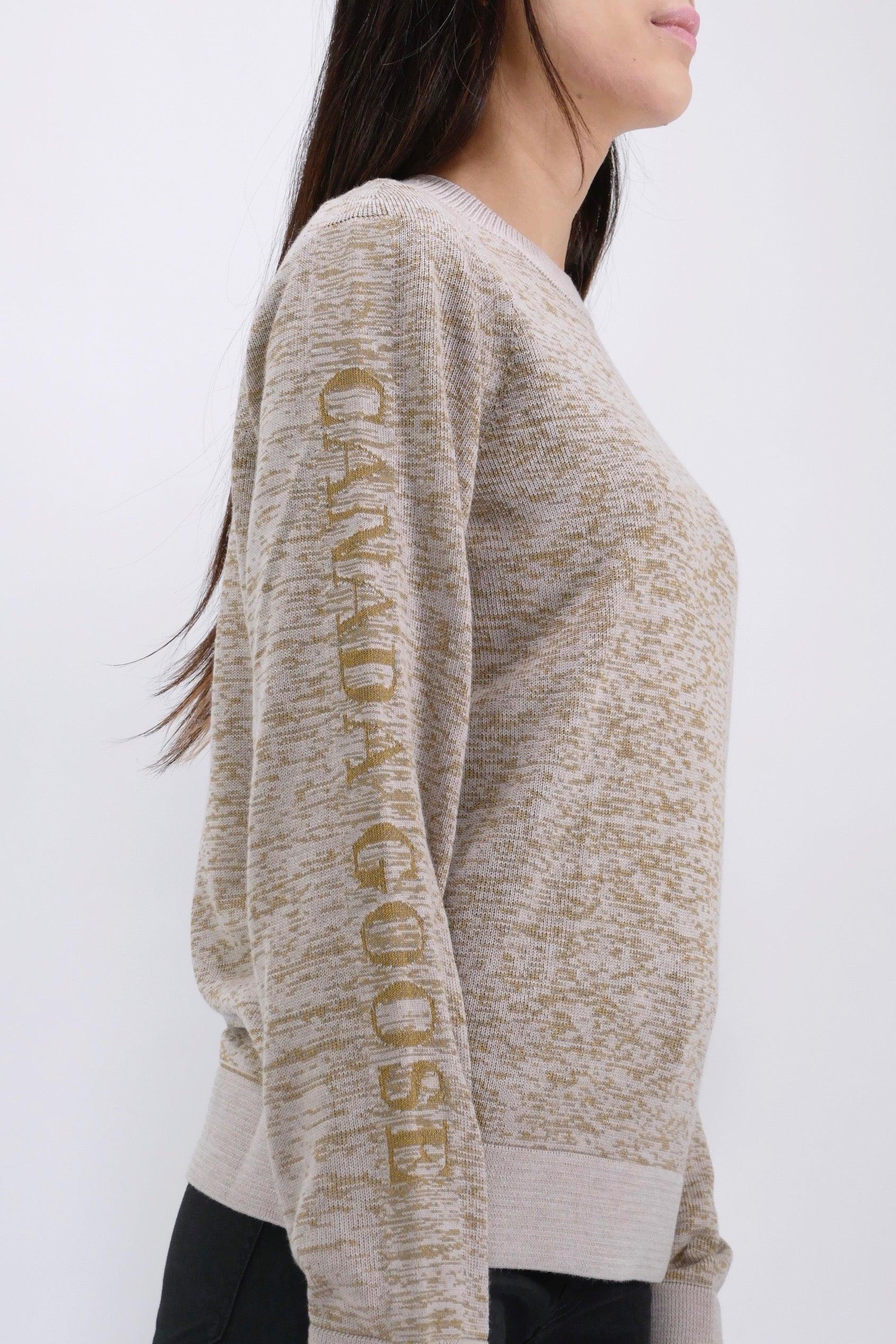Canada Goose Womens Knit Crewneck Saturna Wordmark Reflective - Tan/Gold - Image 5