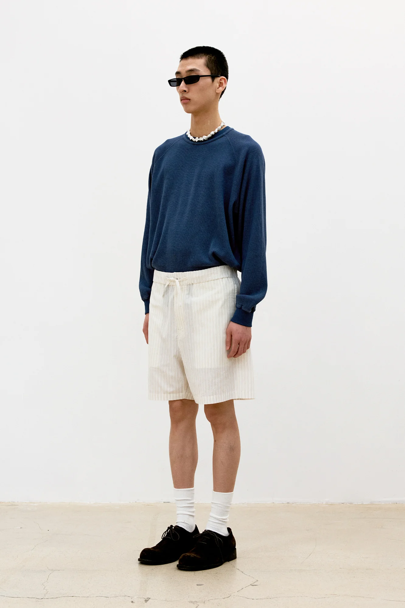 COOR Garment Dyed Waffle L/S Tee - Navy - Image 2
