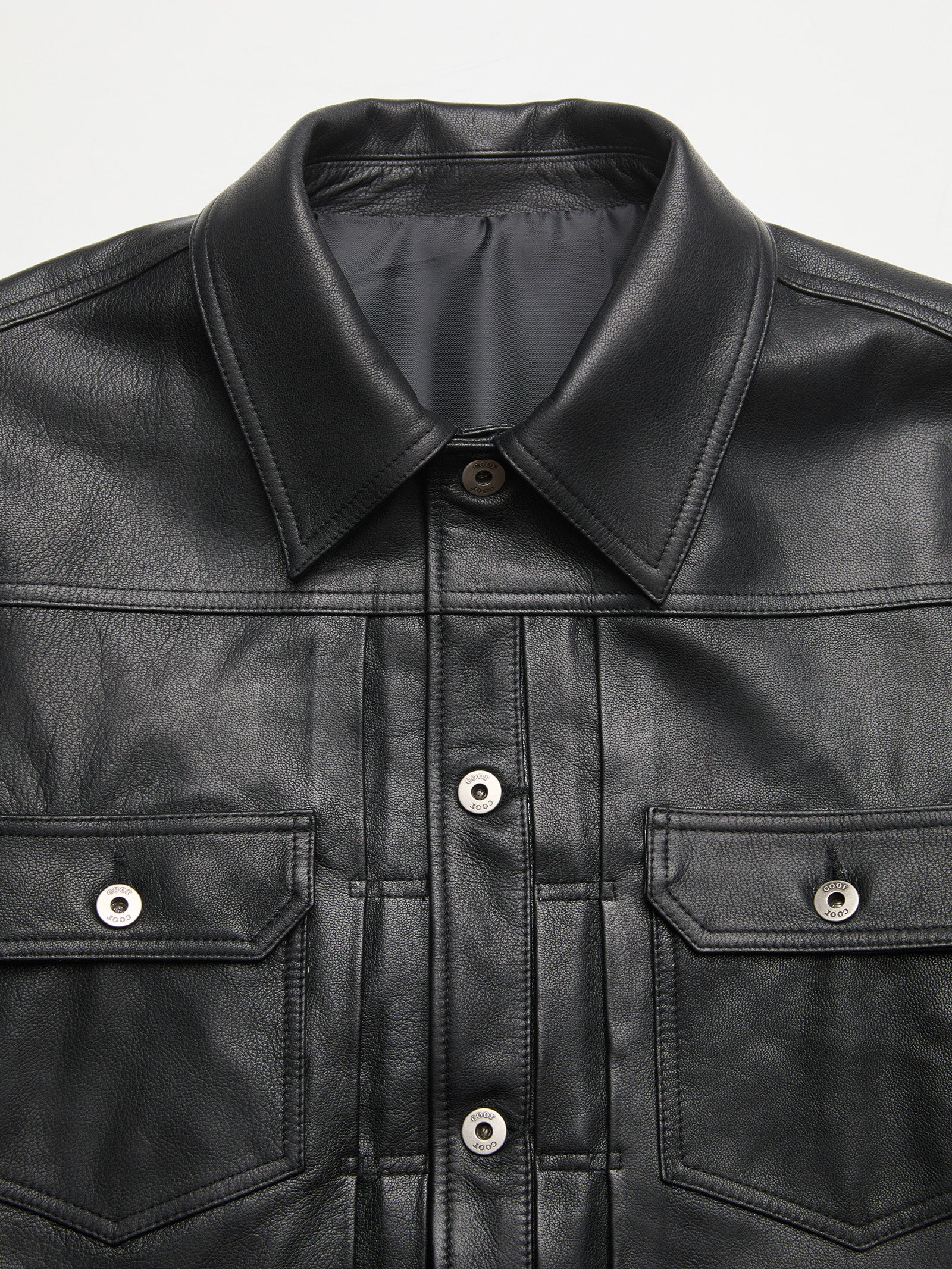 COOR Goat Skin Pocket Leather Jacket - Black - Image 4