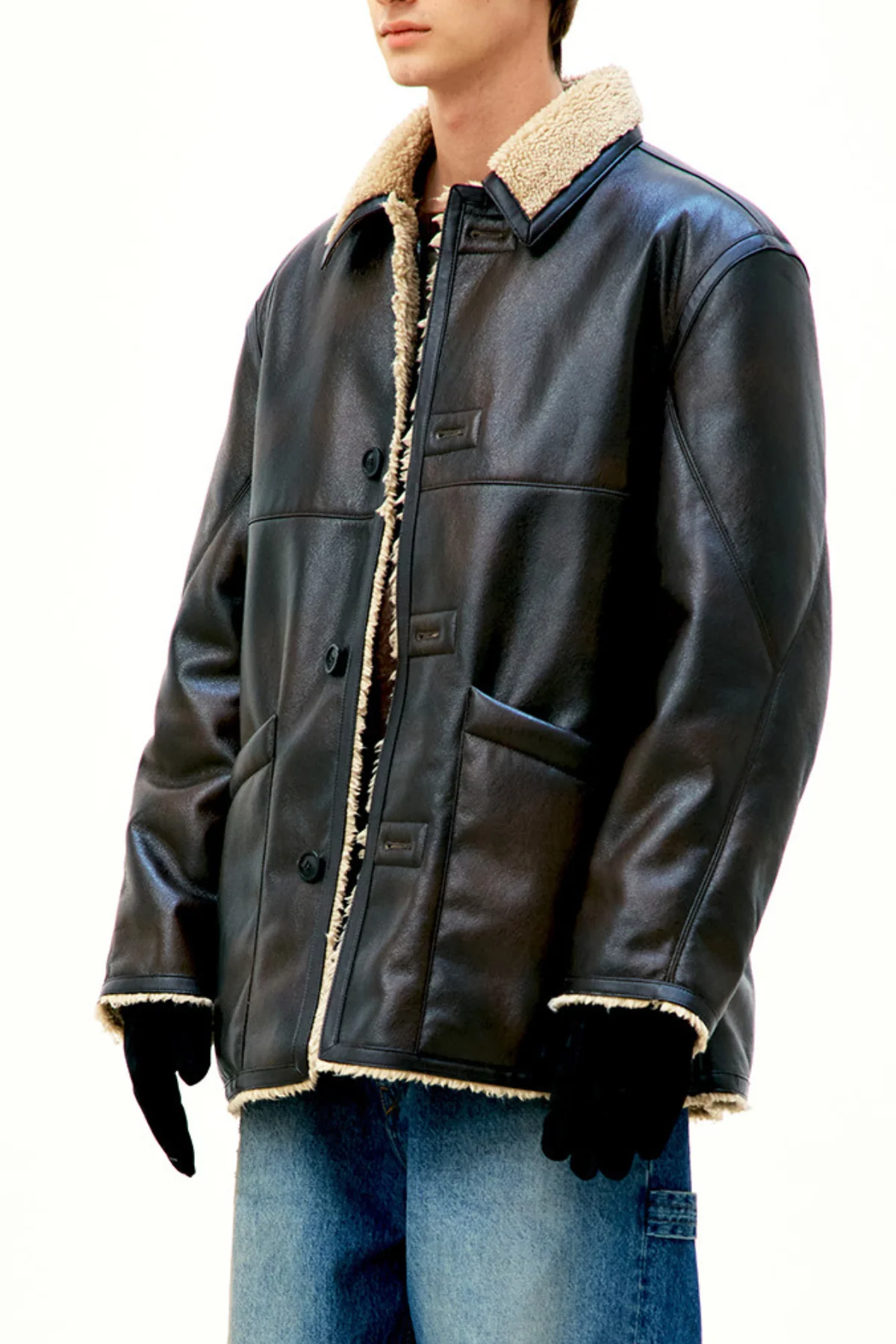 COOR Reversible Eco Shearling Leather Jacket - Brown