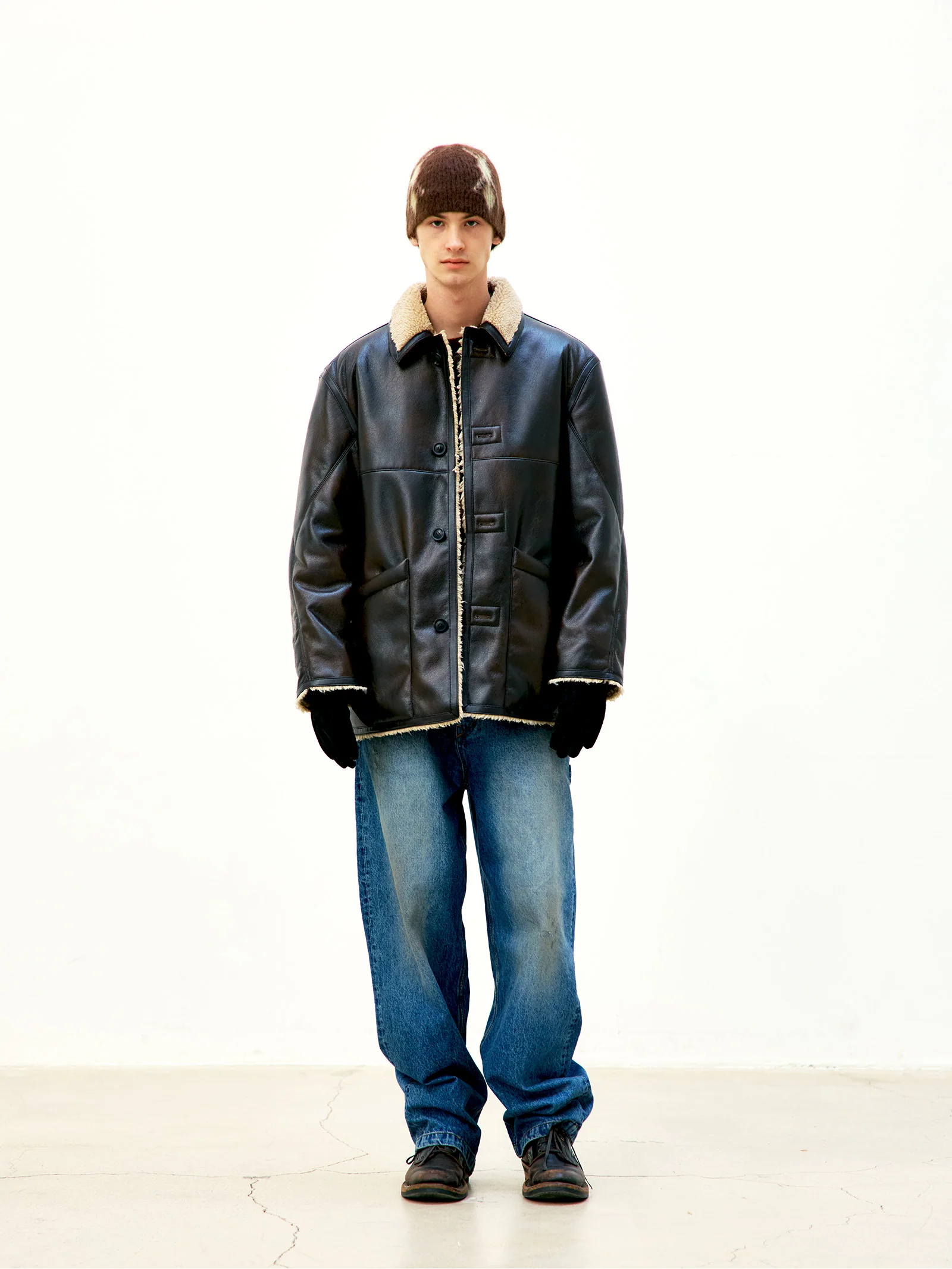 COOR Reversible Eco Shearling Leather Jacket - Brown - Image 2