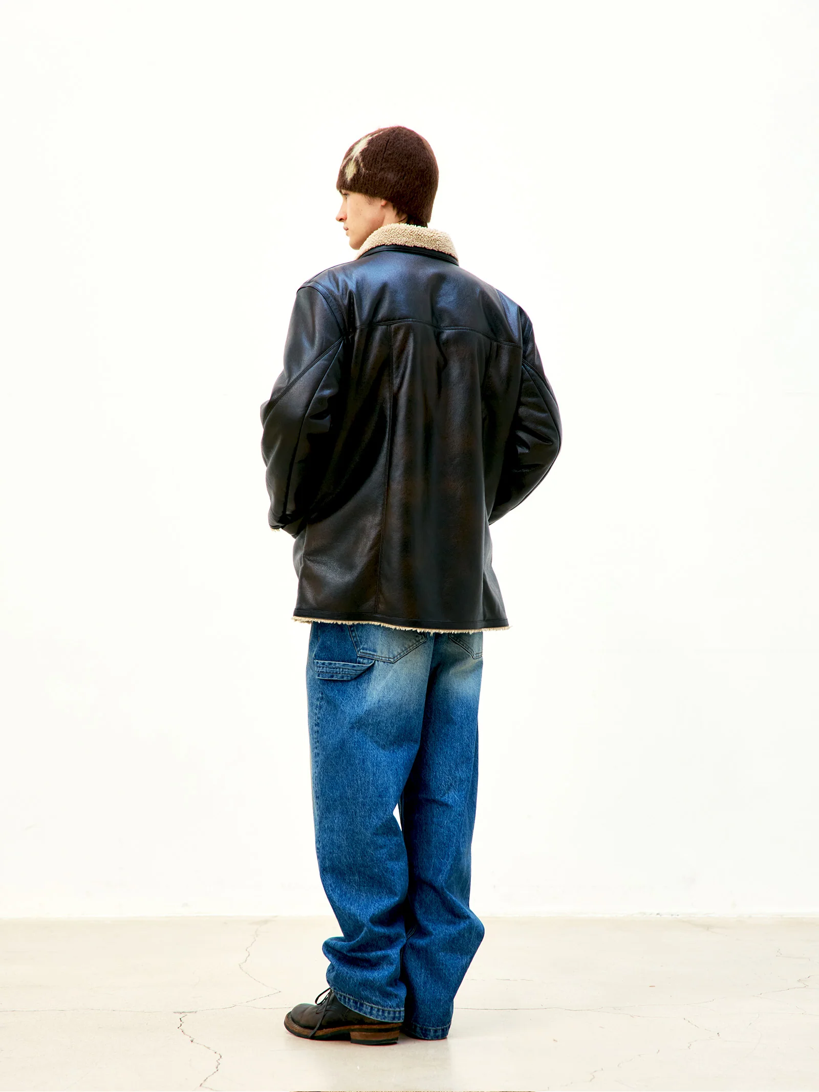 COOR Reversible Eco Shearling Leather Jacket - Brown - Image 3