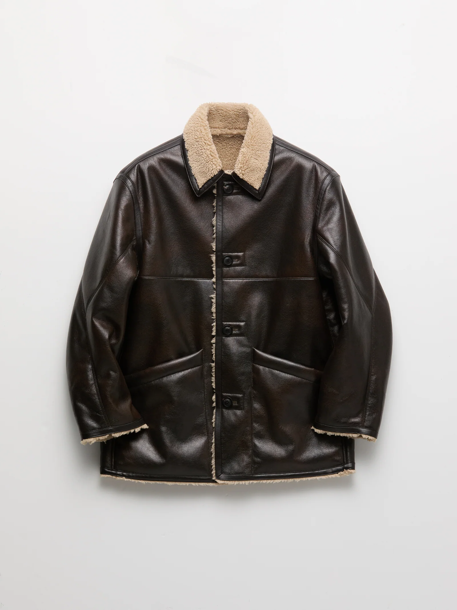 COOR Reversible Eco Shearling Leather Jacket - Brown - Image 4