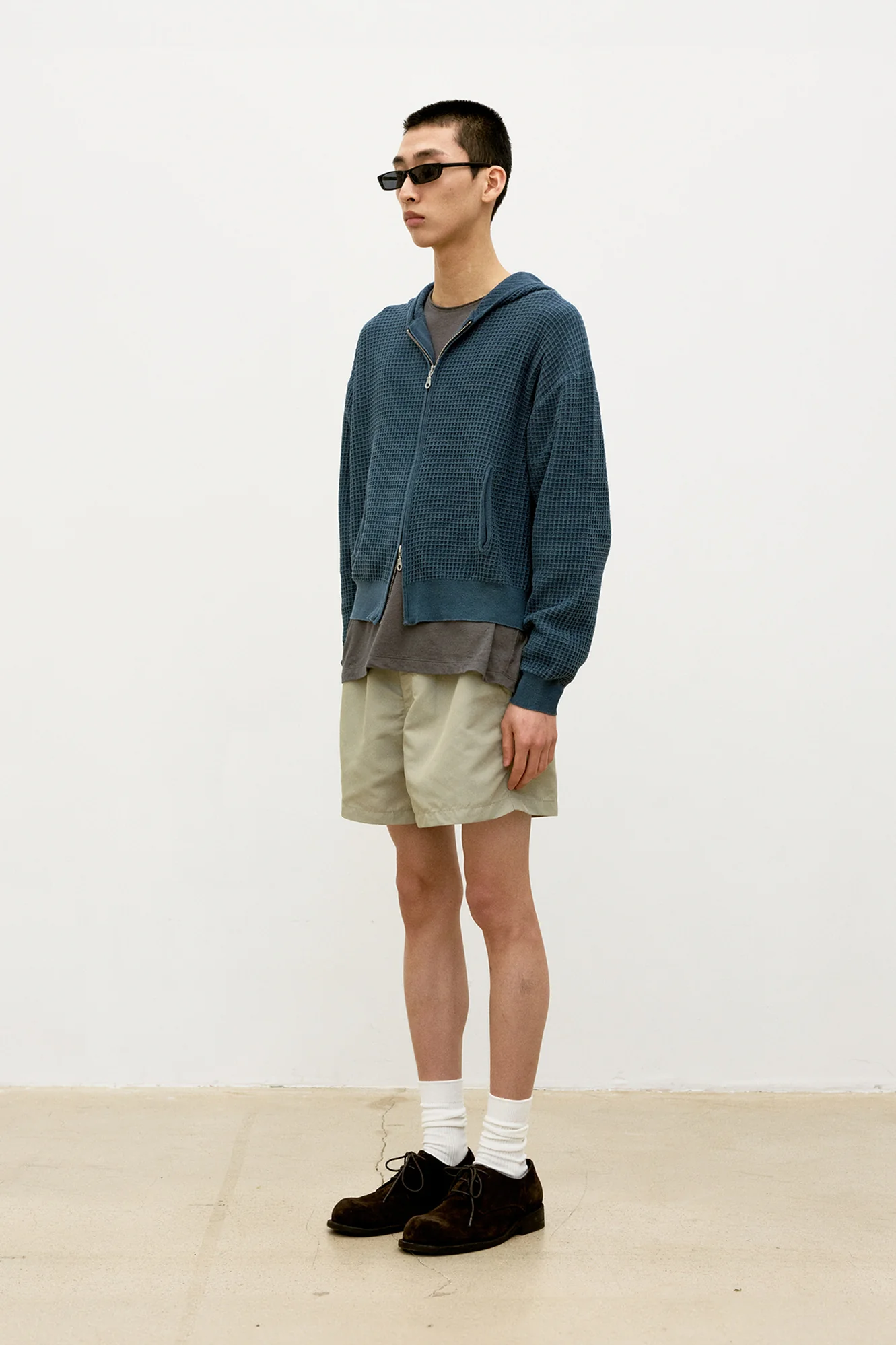 COOR Waffle Cotton Colour Dyed Hoodie - Navy - Image 2