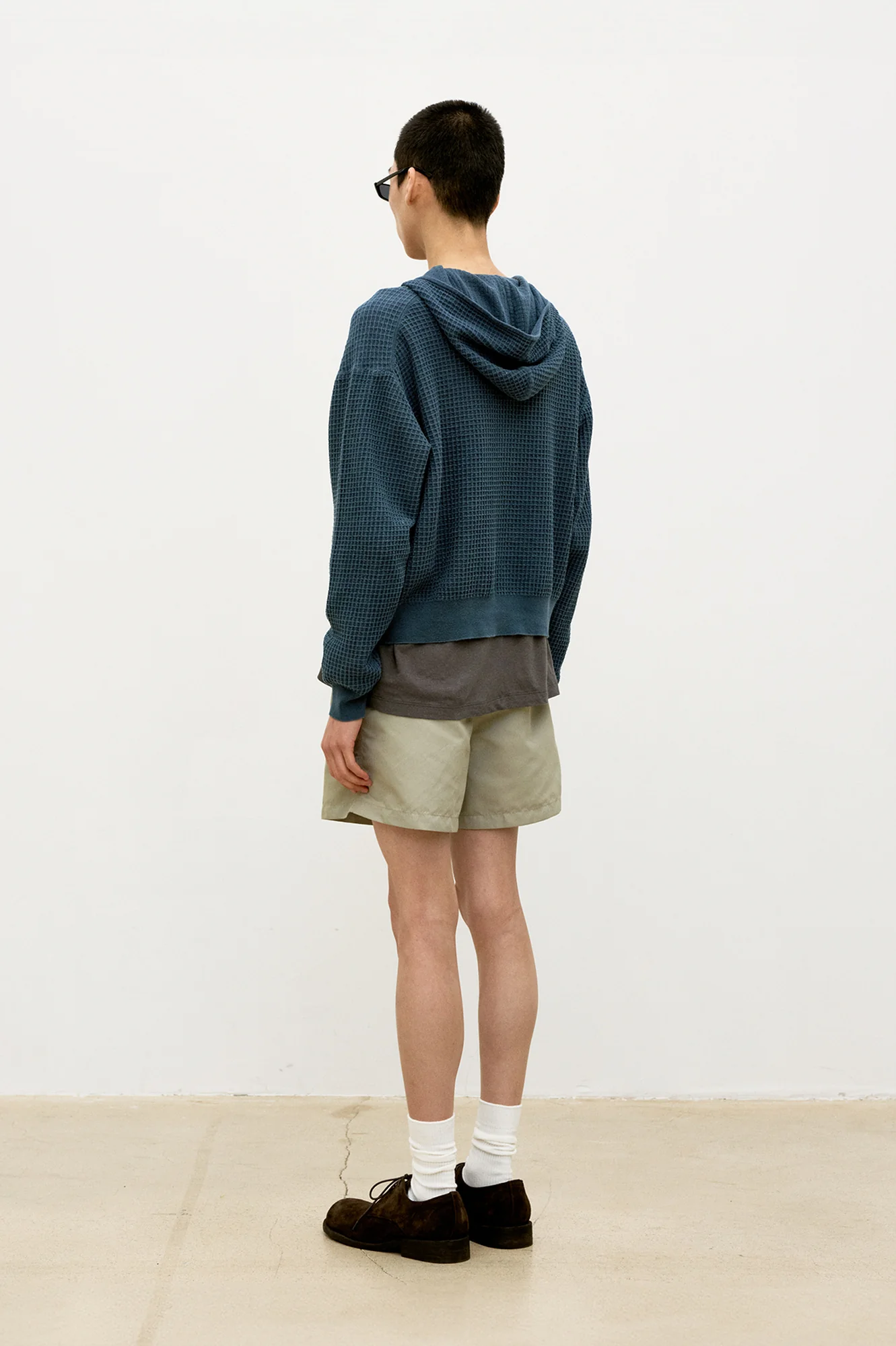 COOR Waffle Cotton Colour Dyed Hoodie - Navy - Image 3