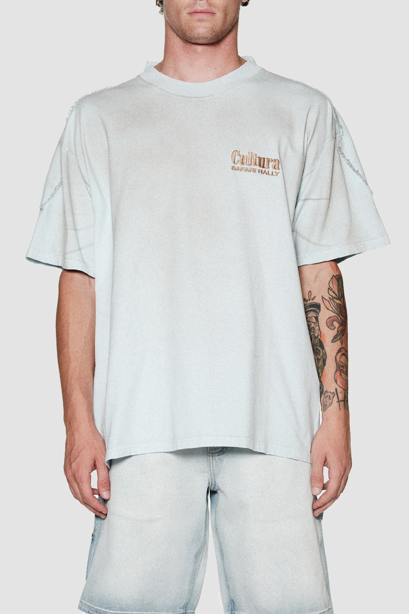 Cultura Biker Dirty Tee - Sky Blue