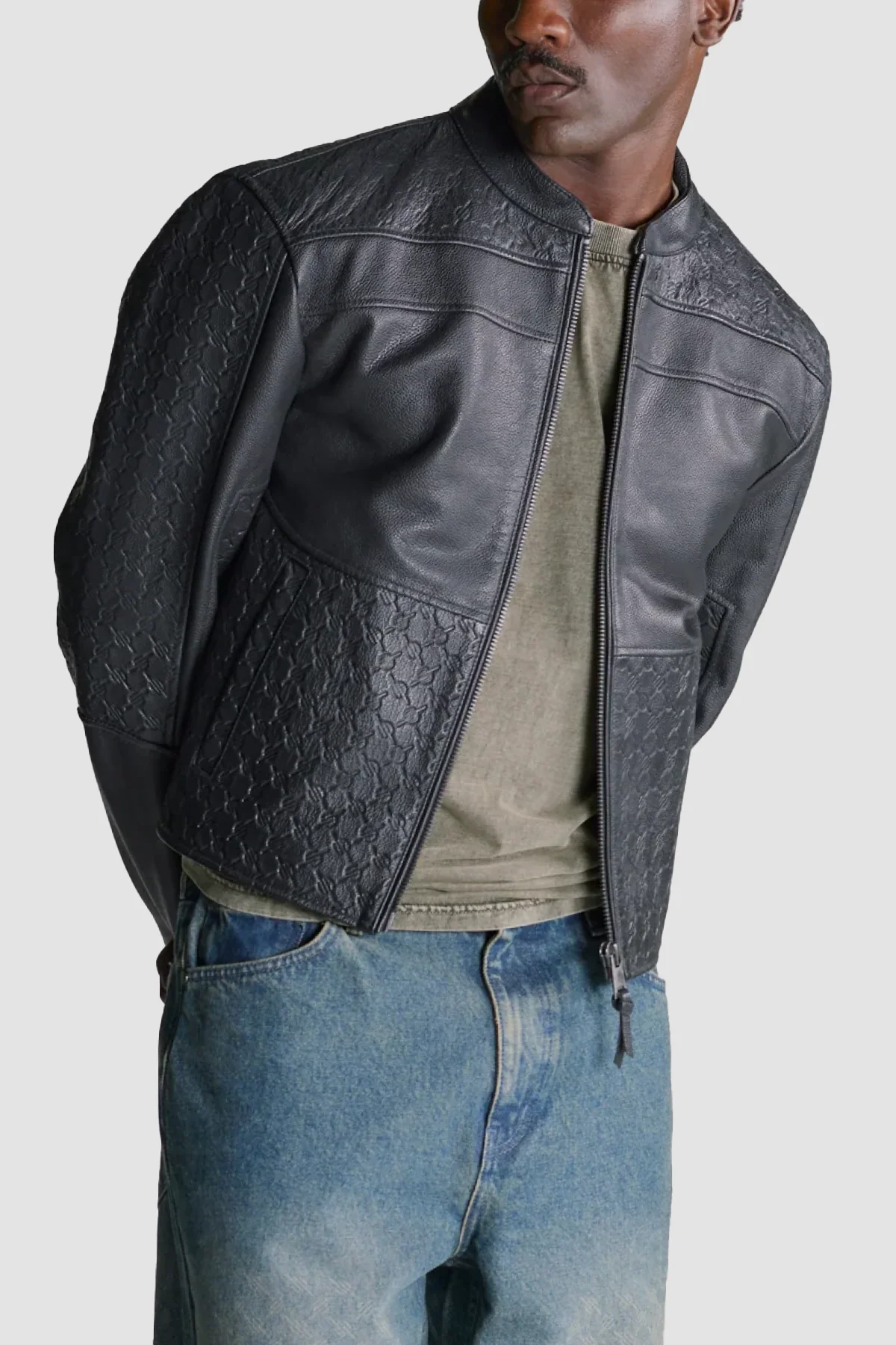 Daily Paper Structured Leather Jacket - Black