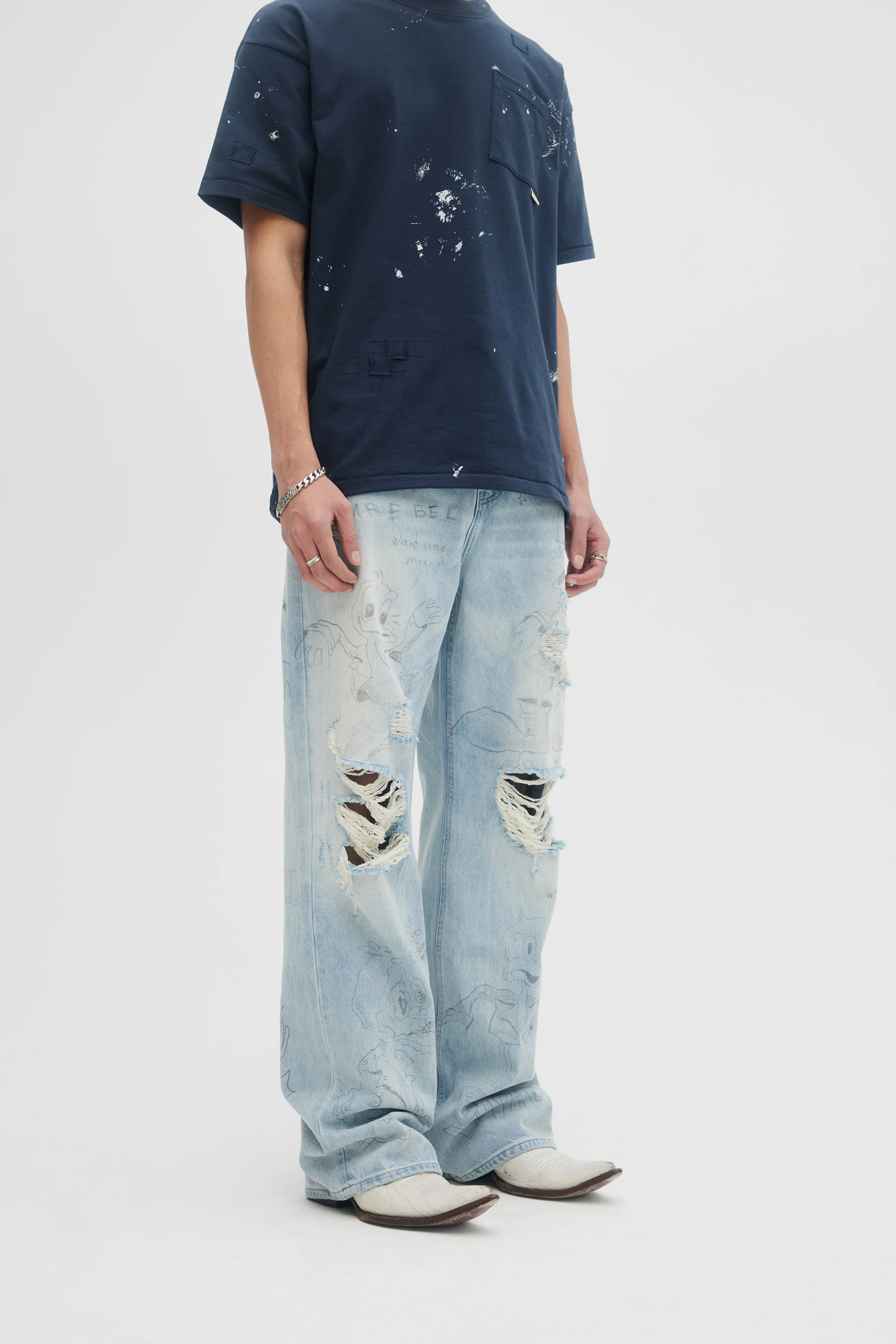 DOMREBEL  Quack Bootcut Jeans - Light Blue - Image 3