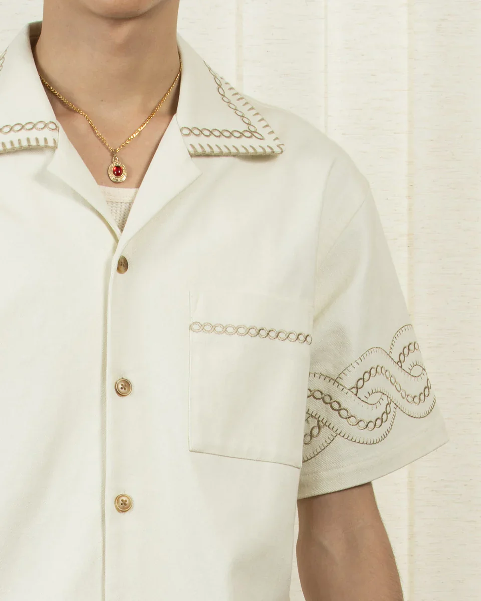 Drôle de Monsieur La Chemise Brodée Tresses Shirt - Cream - Image 2