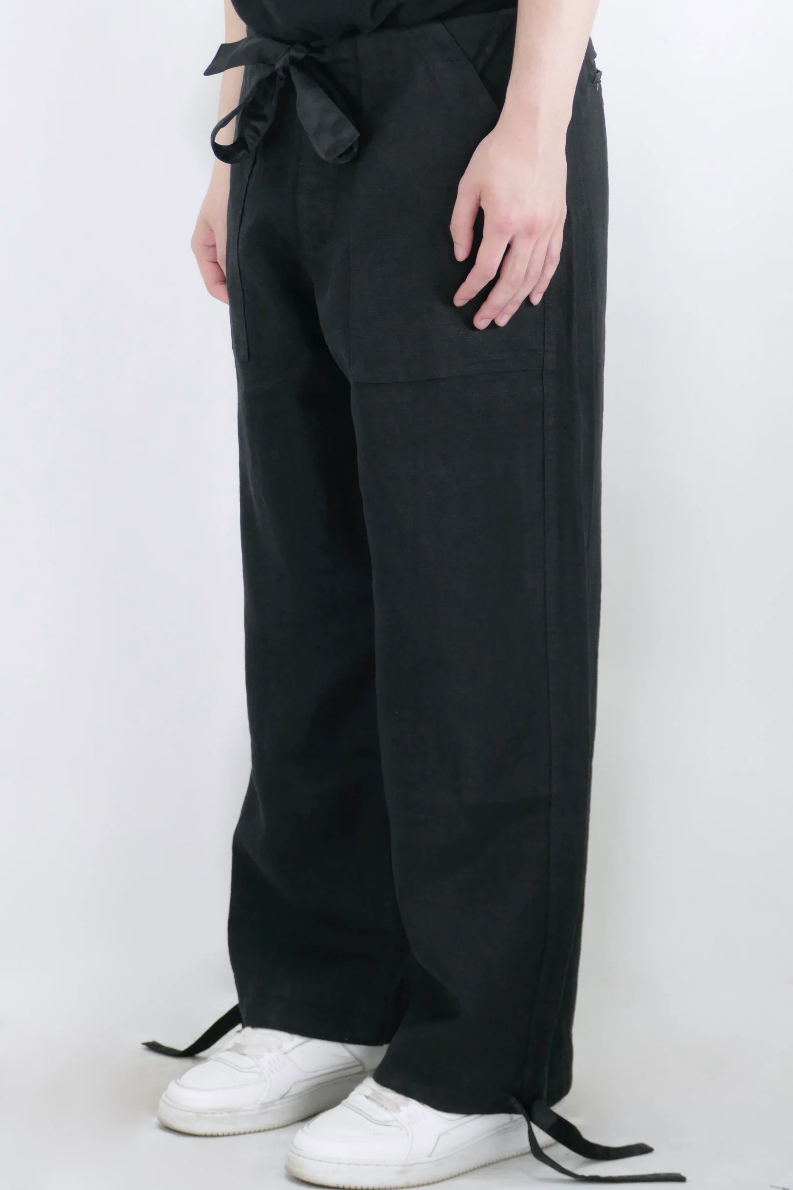 Greg Lauren Linen Wide Leg Pants - Black - Image 2