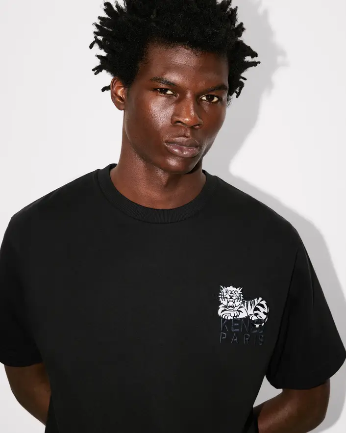 Kenzo Happy Tiger Embroidered Tee - Black - Image 4