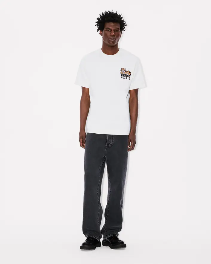 Kenzo Happy Tiger Embroidered Tee - Off White - Image 3