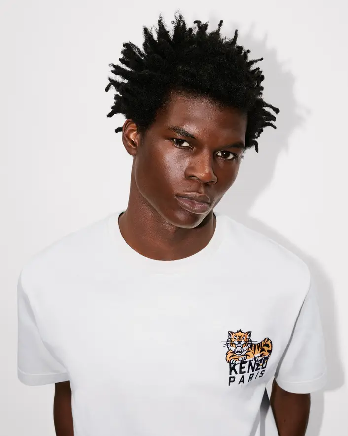 Kenzo Happy Tiger Embroidered Tee - Off White - Image 4