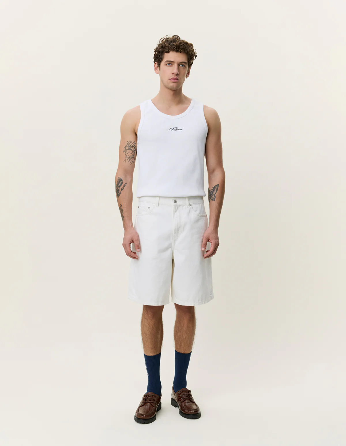 Les Deux Carpenter Denim Shorts - Ivory - Image 3