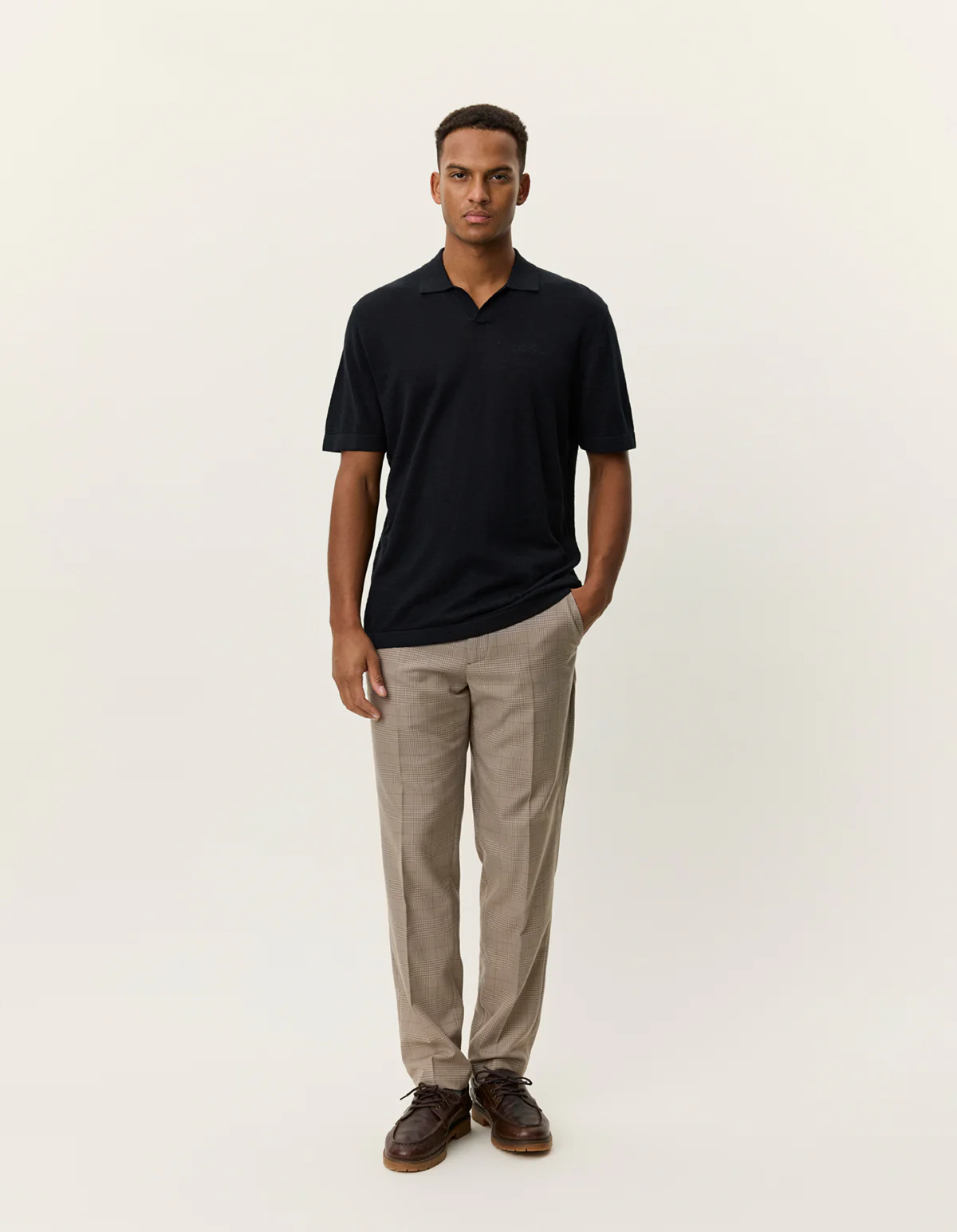 Les Deux Emmanuel Knit Polo - Black - Image 3