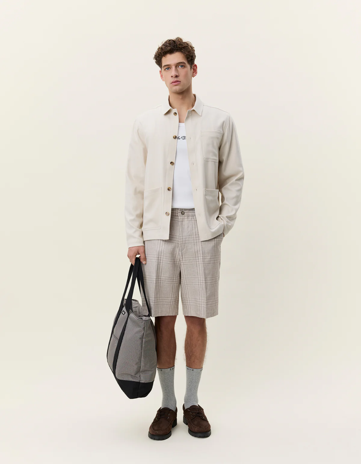 Les Deux Herringbone Overshirt - Ivory - Image 3