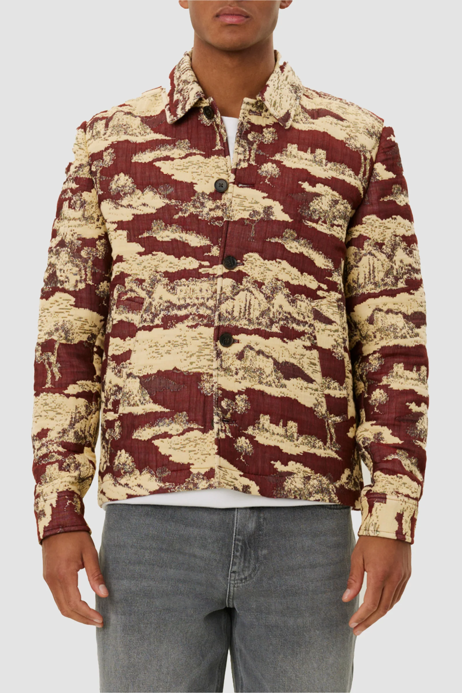 Les Deux Jaiden Ruins Jaqcuard Overshirt - Red/Ivory