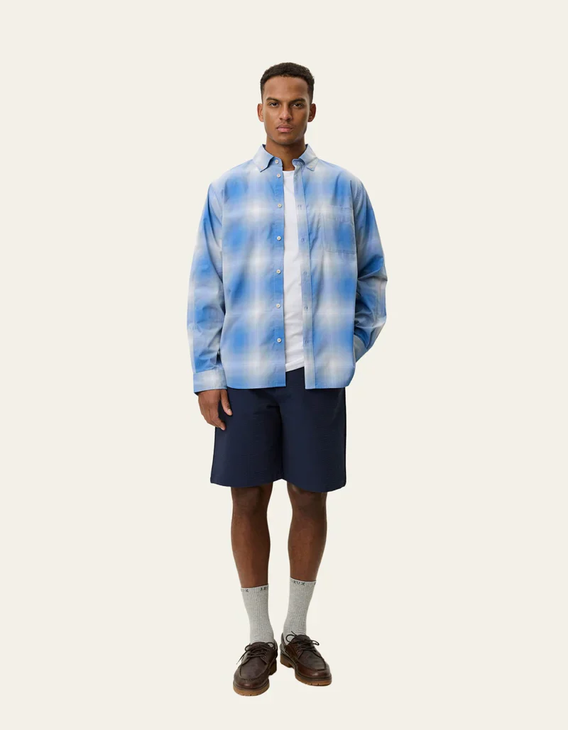 Les Deux Kent Shadowcheck Shirt - Blue - Image 3