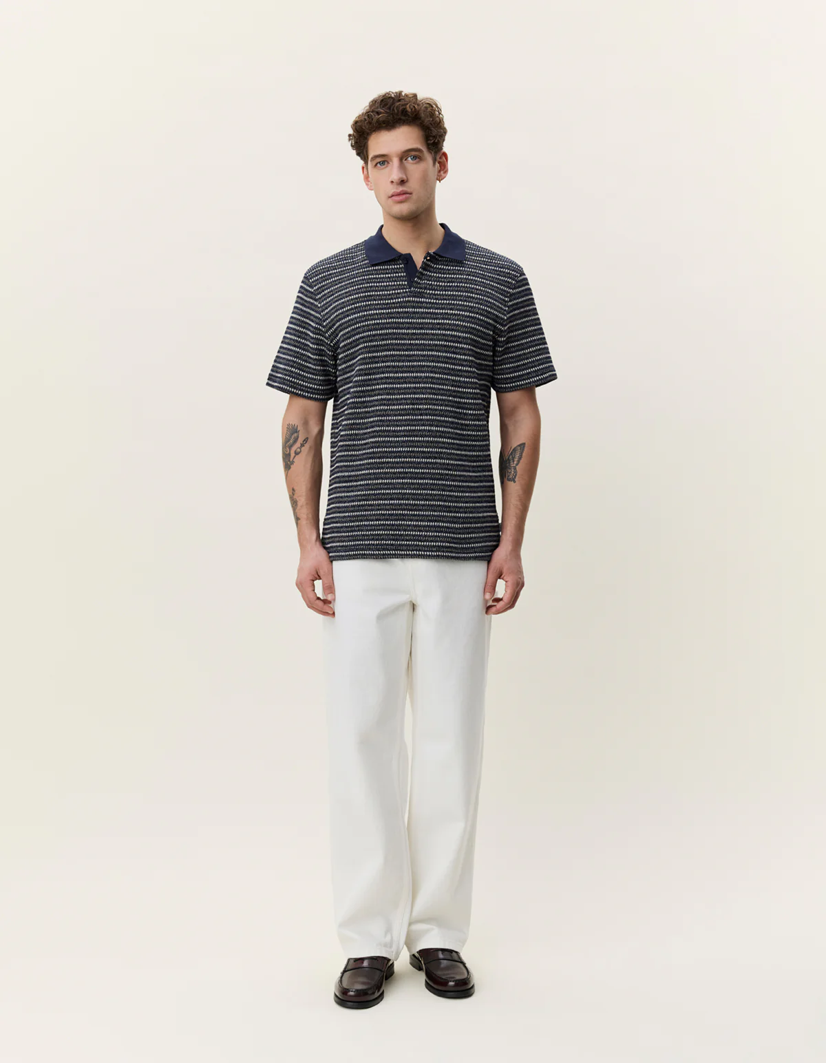 Les Deux Knitted Stripe Polo - Dark Blue Night - Image 3