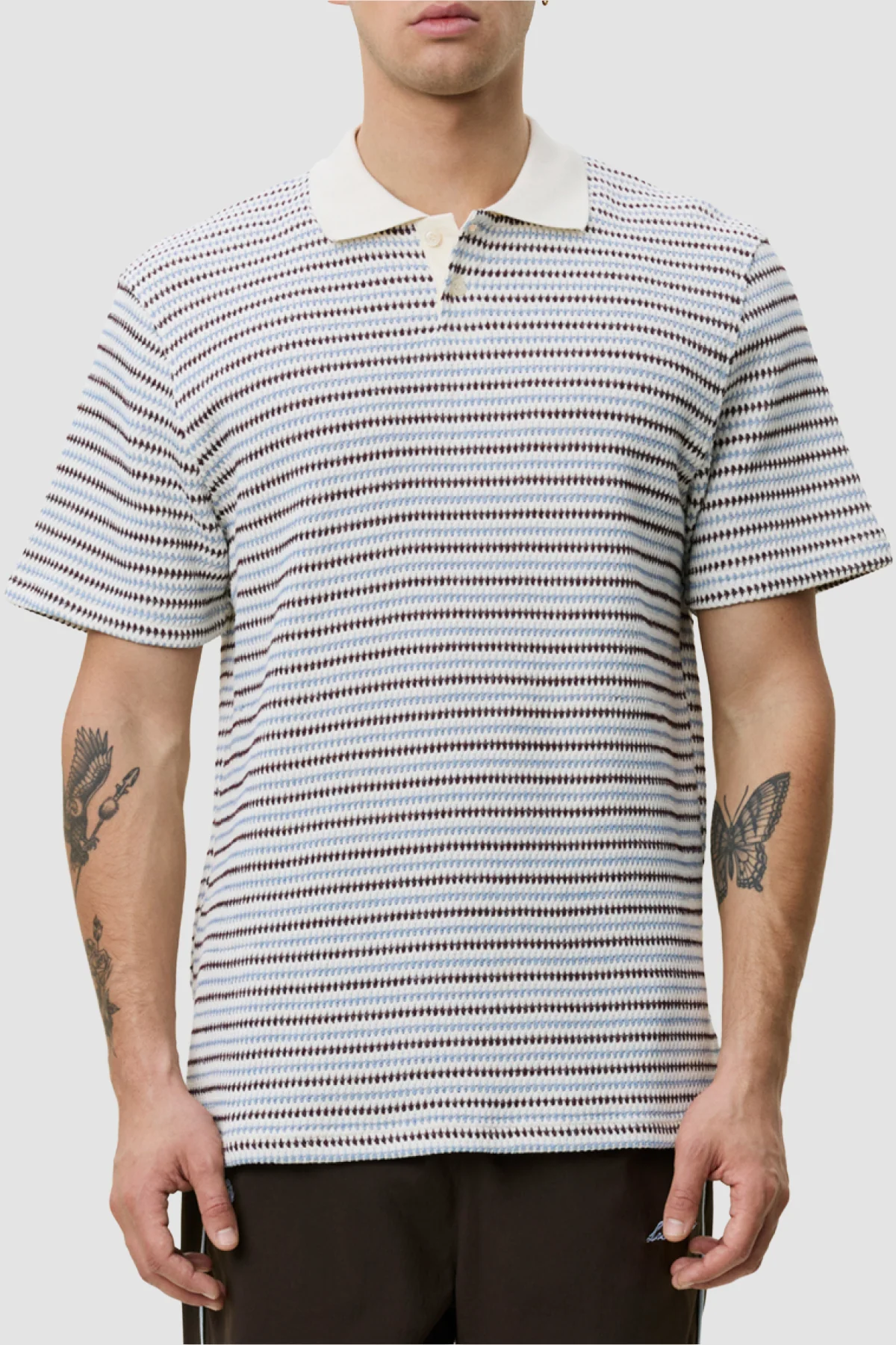 Les Deux Knitted Stripe Polo - Eggnog White