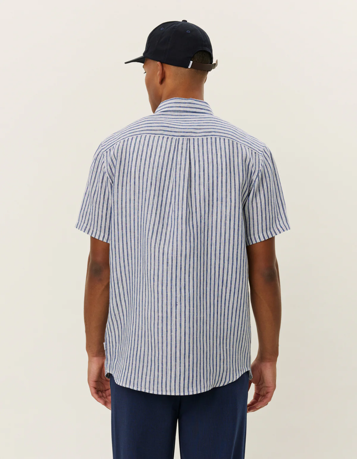 Les Deux Kris Linen Stripe SS Shirt - Blue - Image 2