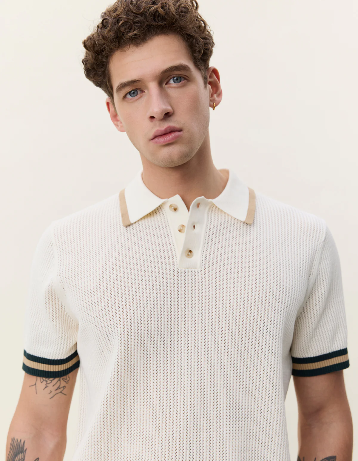 Les Deux Lace Knitted Polo - Eggshell White - Image 4