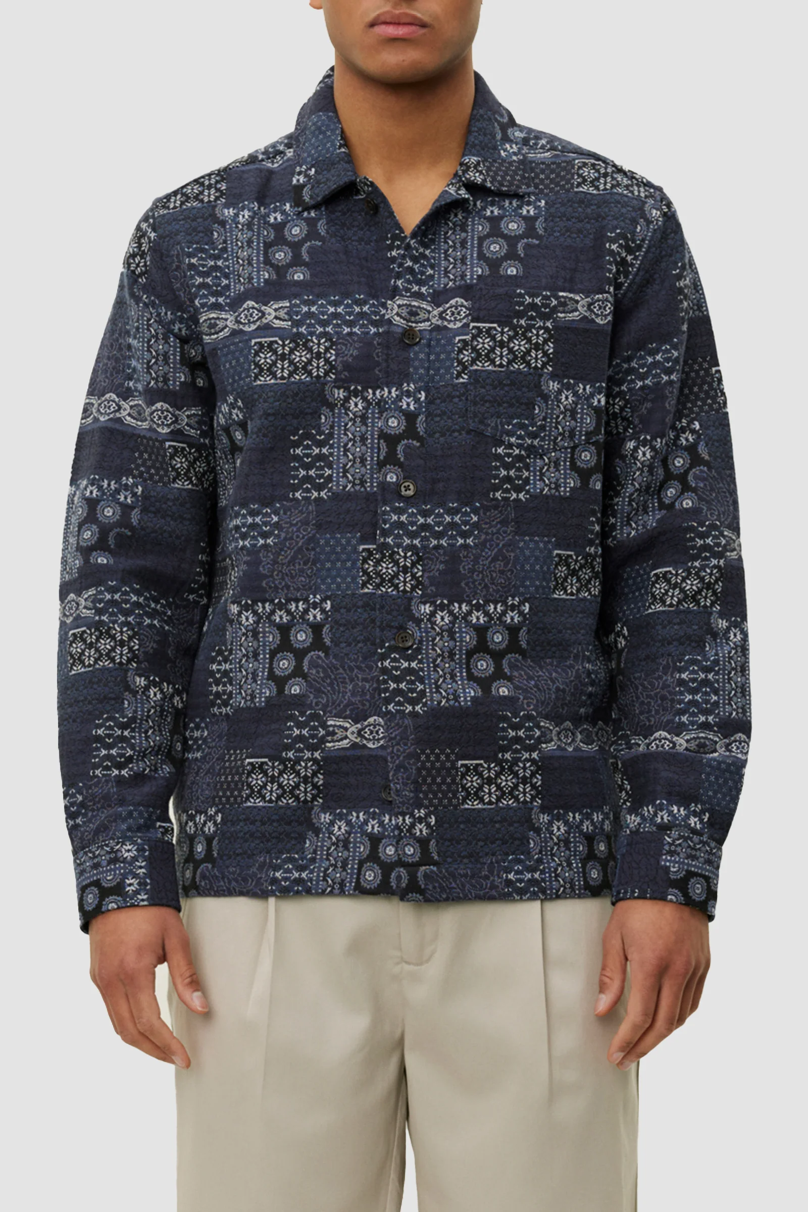 Les Deux Layton Contrast Jacquard Over Shirt - Navy