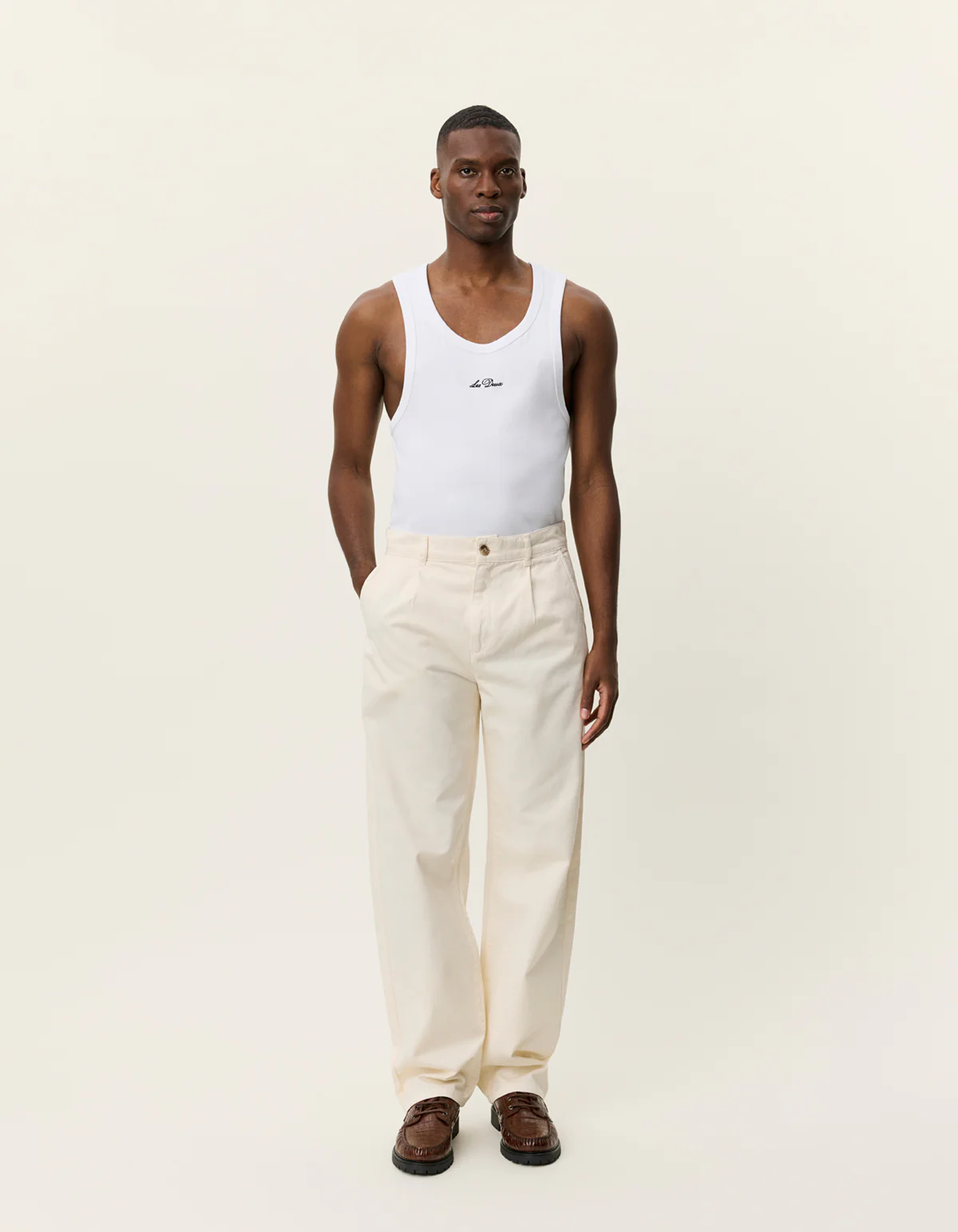 Les Deux Romeo Pleated Chino Pants - Eggnog White - Image 3