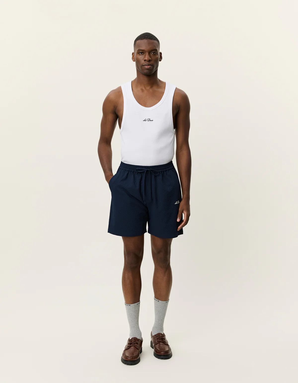 Les Deux Stan Seersucker Swimsuit - Dark Navy - Image 3