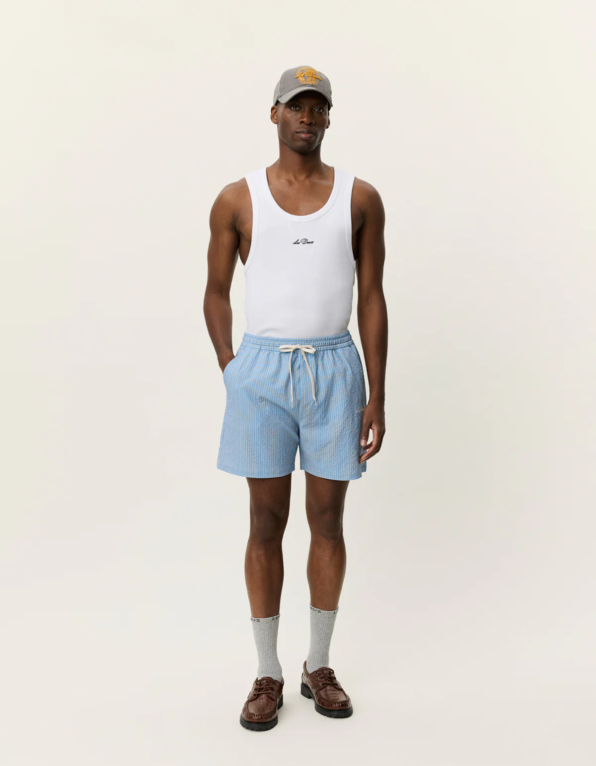 Les Deux Stan Stripe Seersucker Swimsuit - Blue - Image 3