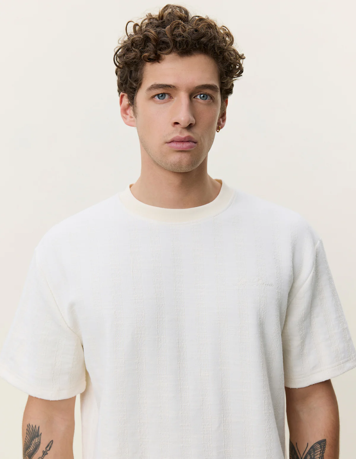 Les Deux Stripe Jacquard Tee - Eggnog White - Image 4