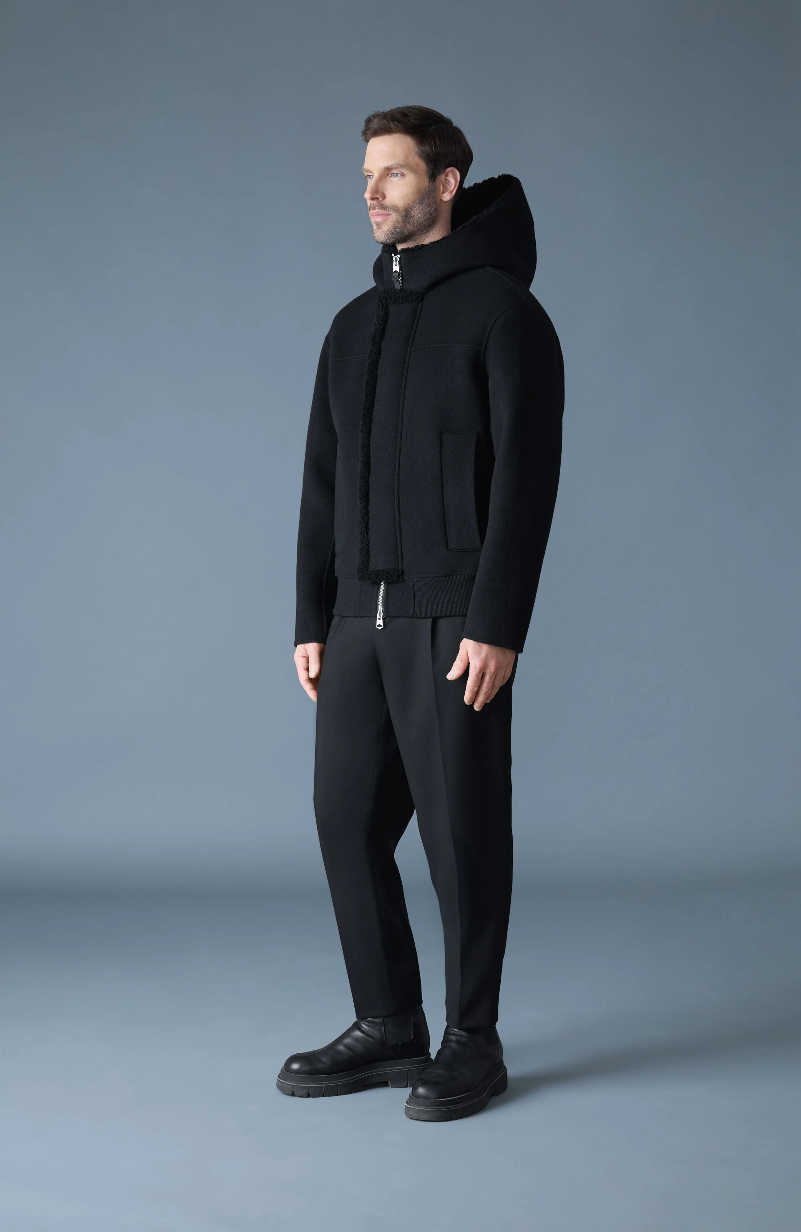 Mackage Mens Wind Jacket Jay Double-Face Wool - Black/Black - Image 2