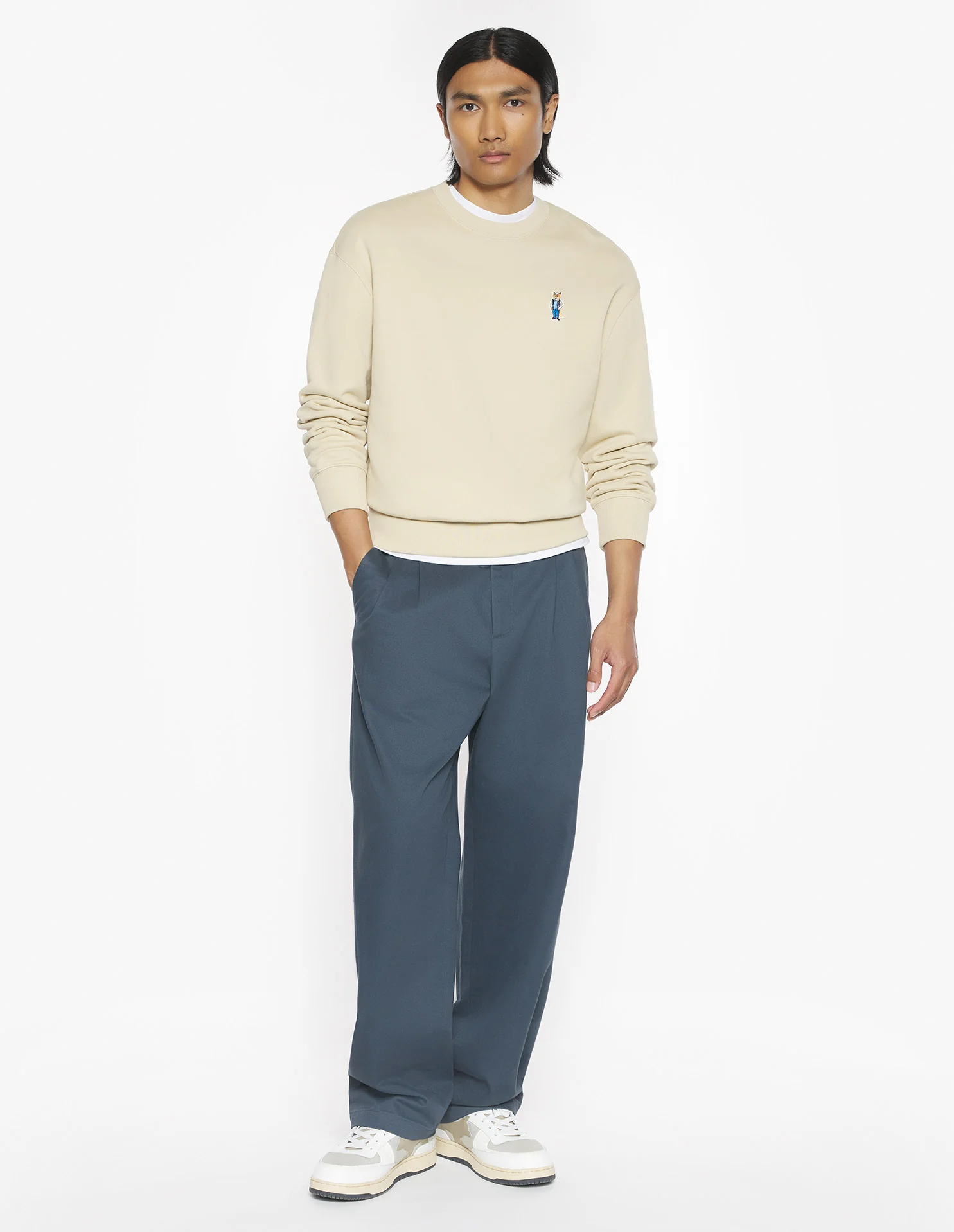 Maison Kitsuné Dressed Fox Crewneck - Tan Beige - Image 2