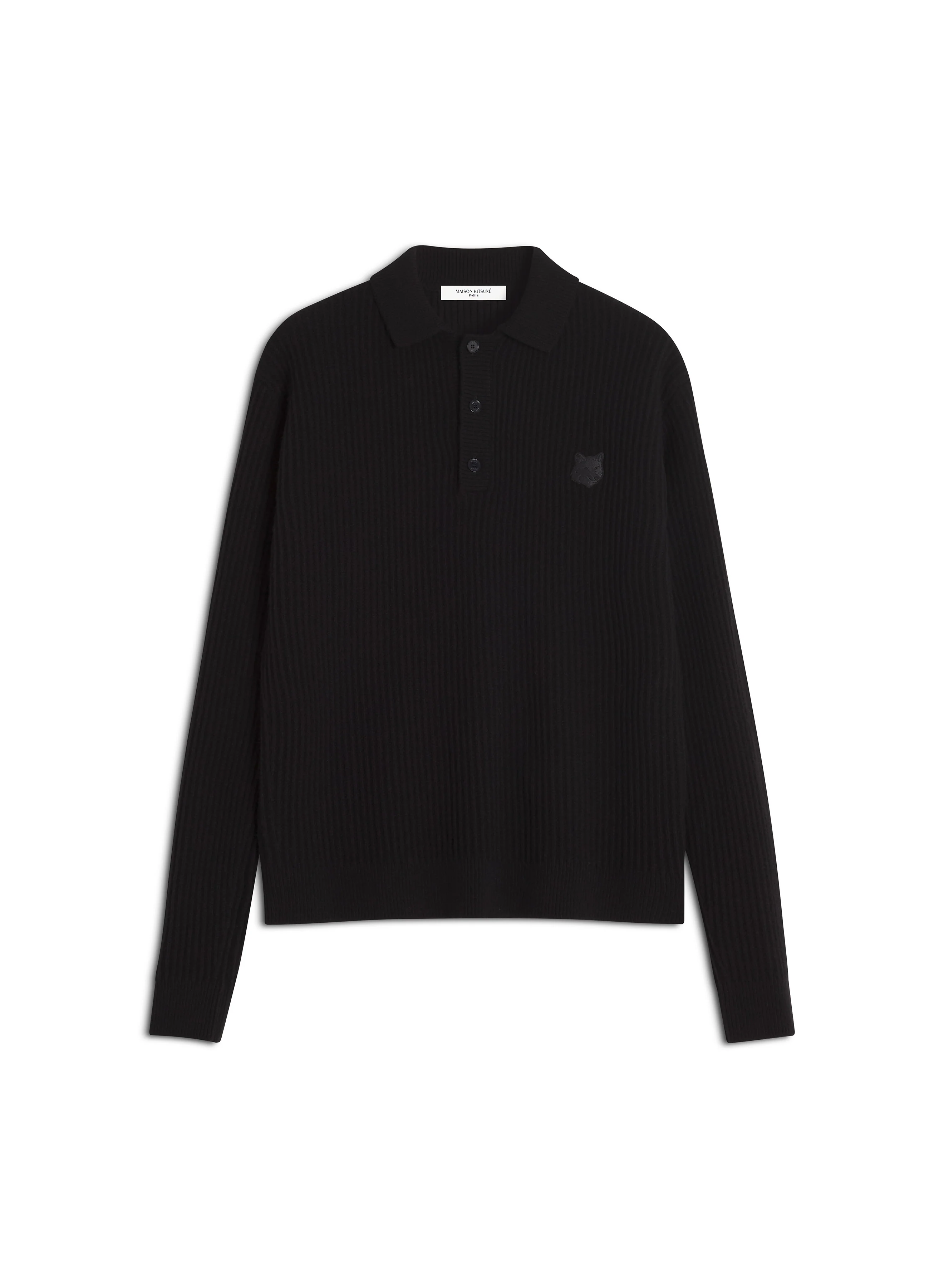 Maison Kitsuné Fox Head L/S Polo Sweater - Black - Image 4