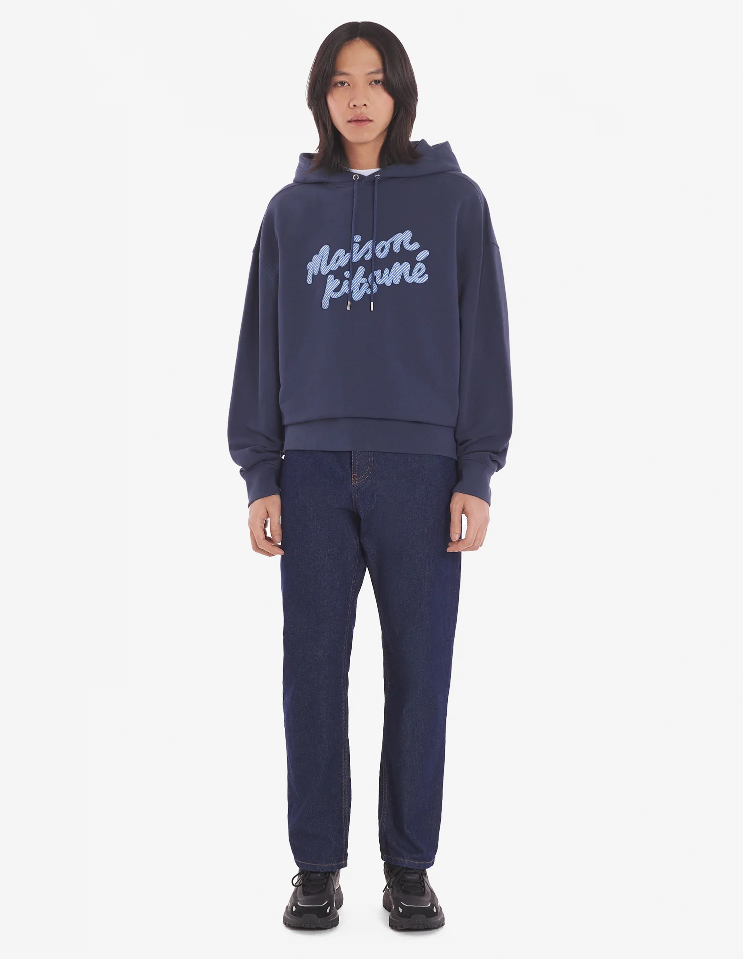 Maison Kitsuné Handwriting Oversize Hoodie - Blue - Image 3
