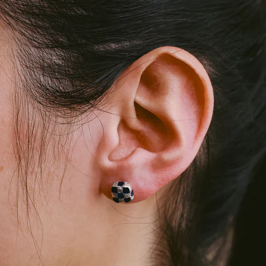 Maple Davie Studded Earrings - Silver/Black - Image 3