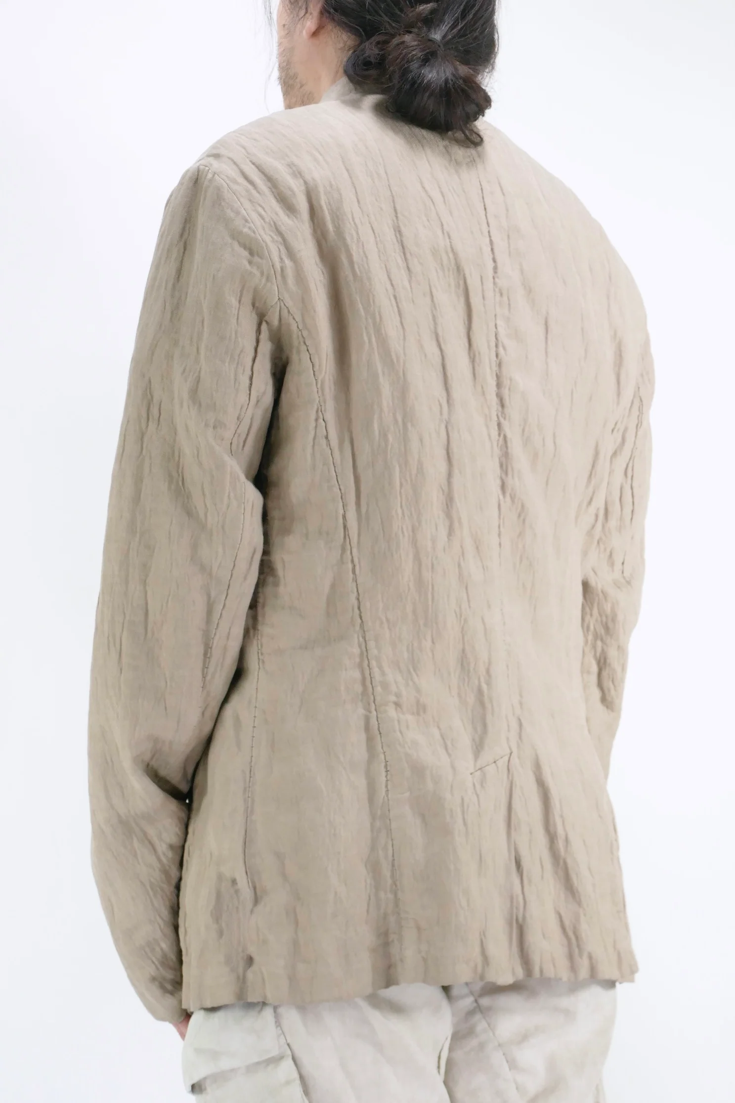 Masnada Collarless Jacket - Sand Stone - Image 3