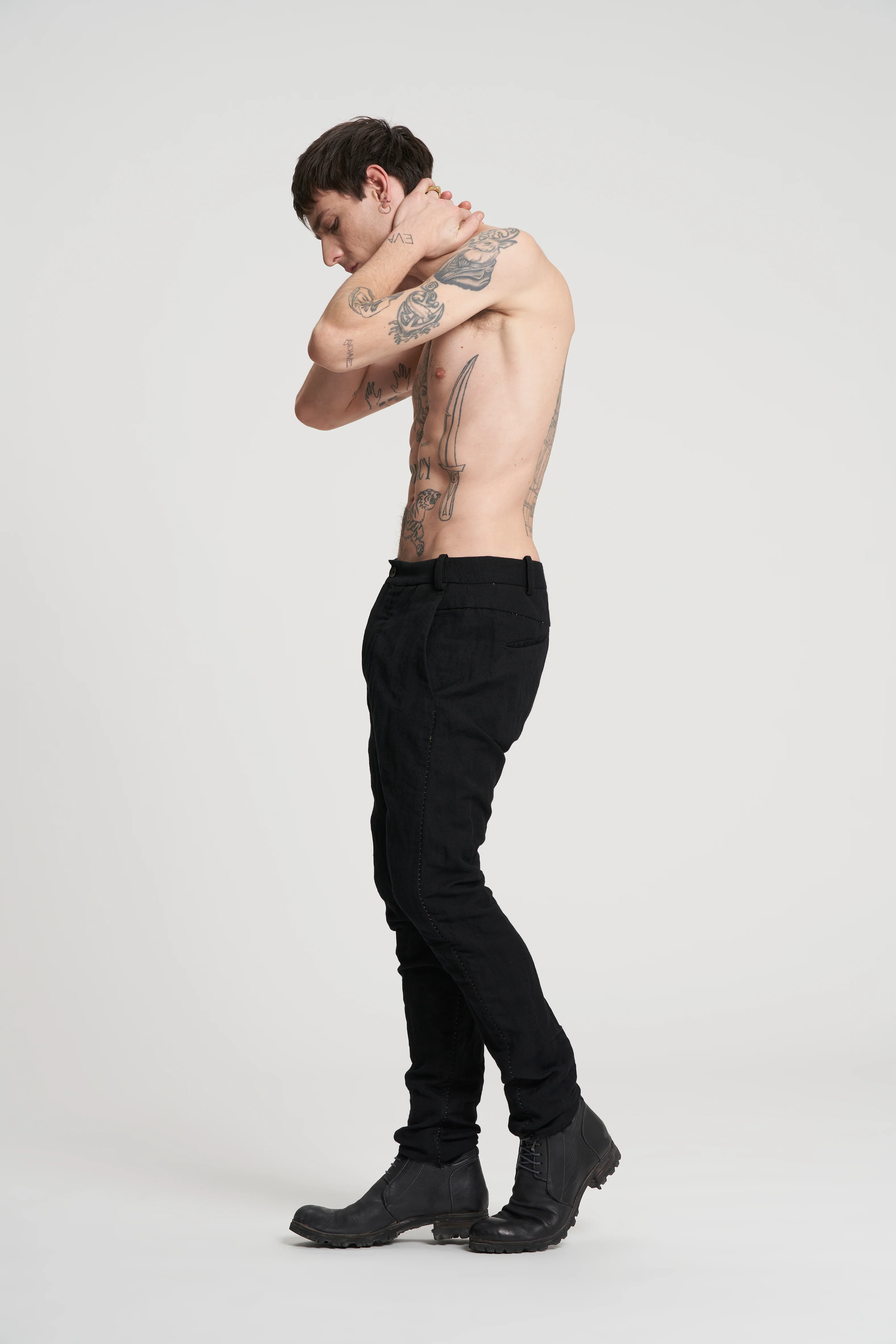 Masnada Slim Metal Thread Pants - Black - Image 3