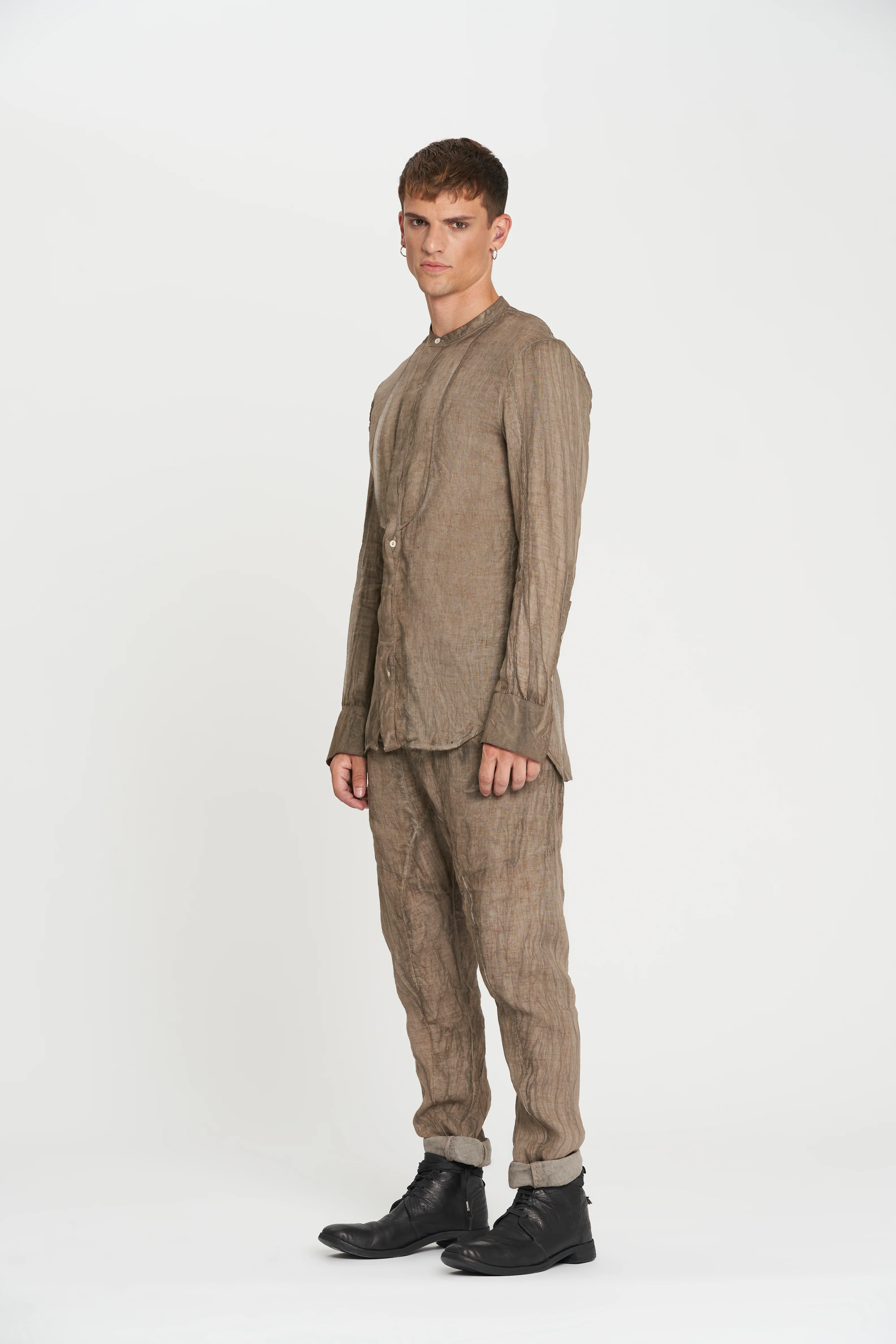 Masnada Smoking Shirt - Light Brown - Image 4