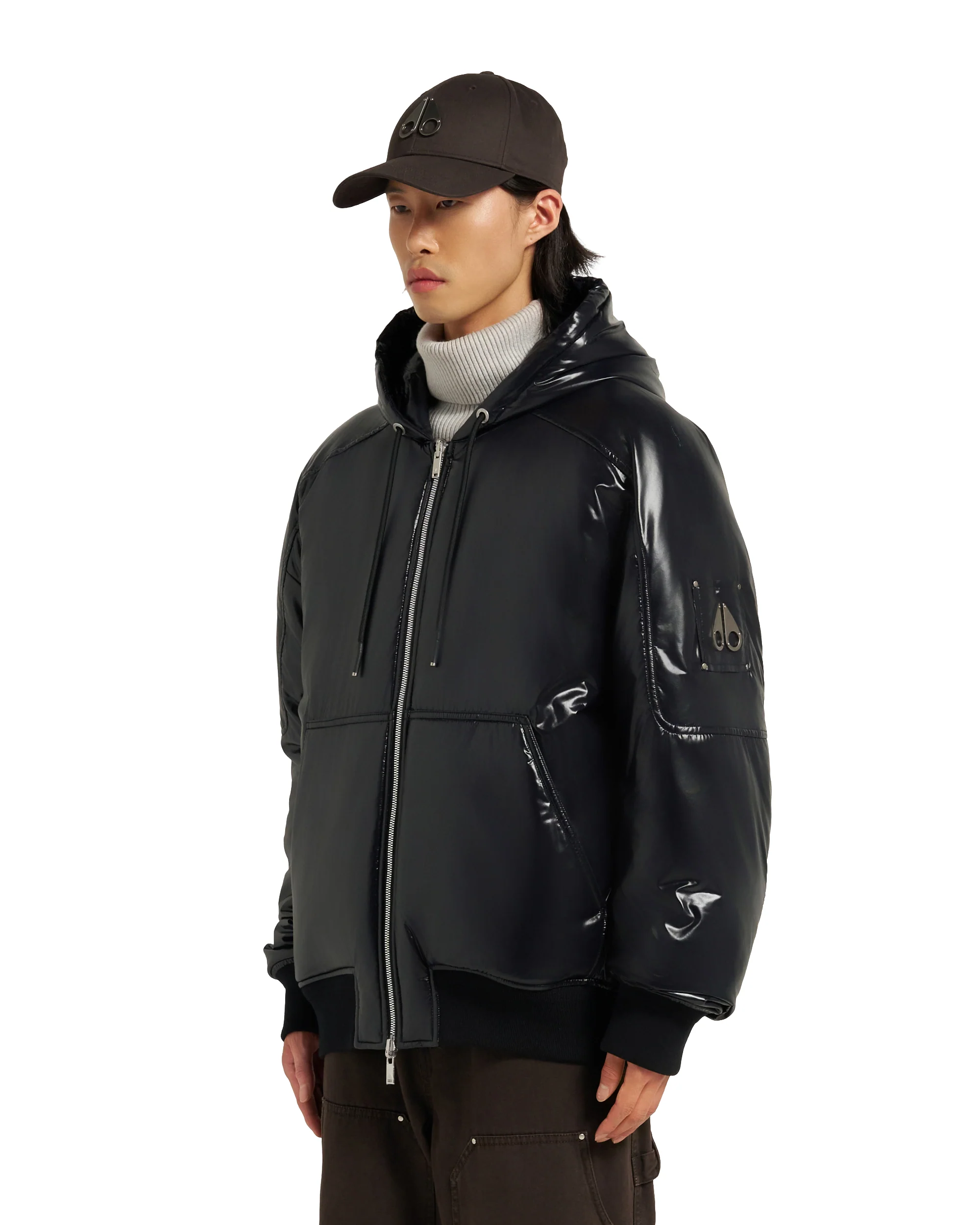 Moose Knuckles Mens Down Bomber Briar Reversible Hoodie - Black - Image 5
