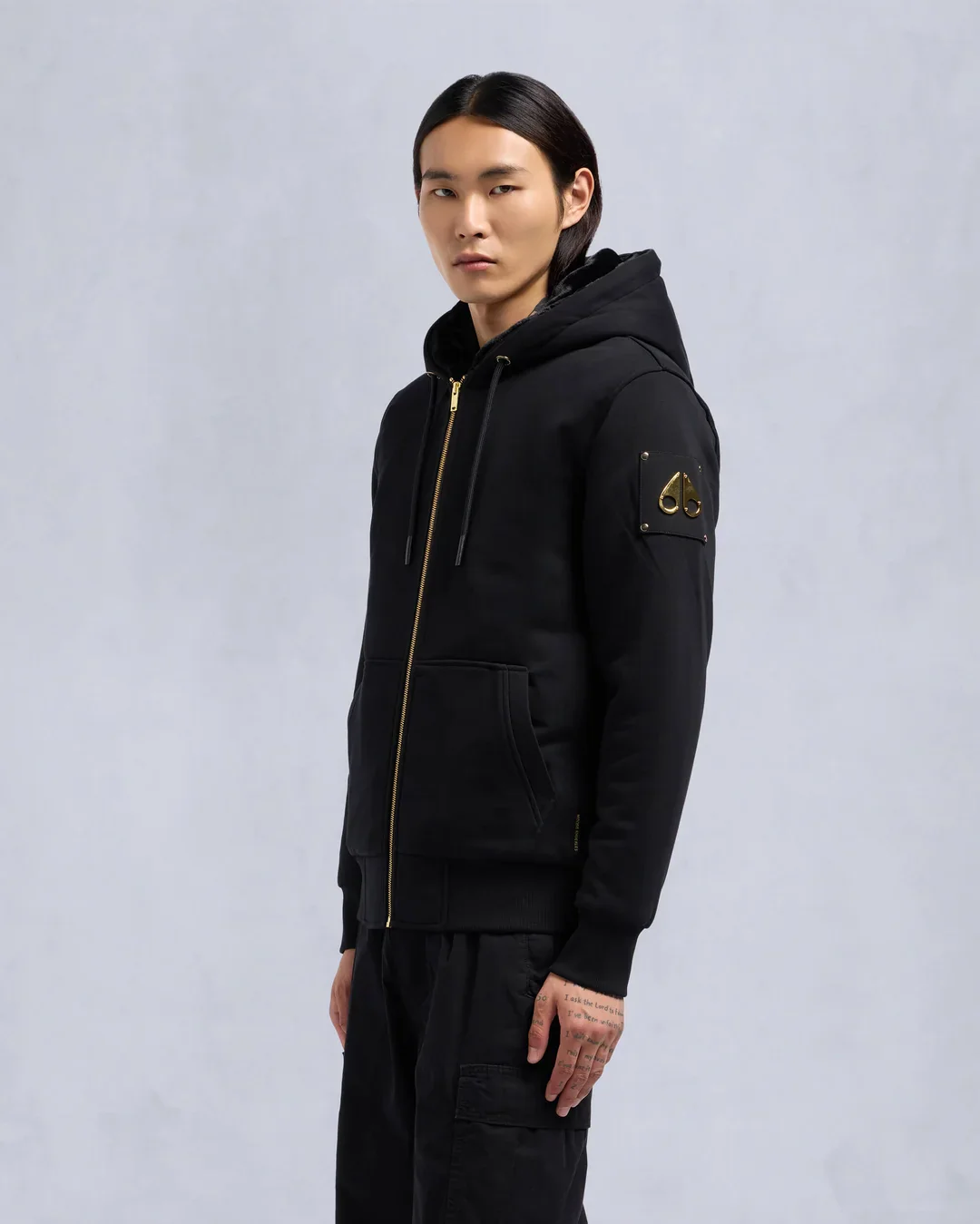 Moose Knuckles Mens Linden Bunny Faux Fur Hoodie - Black/Black - Image 2
