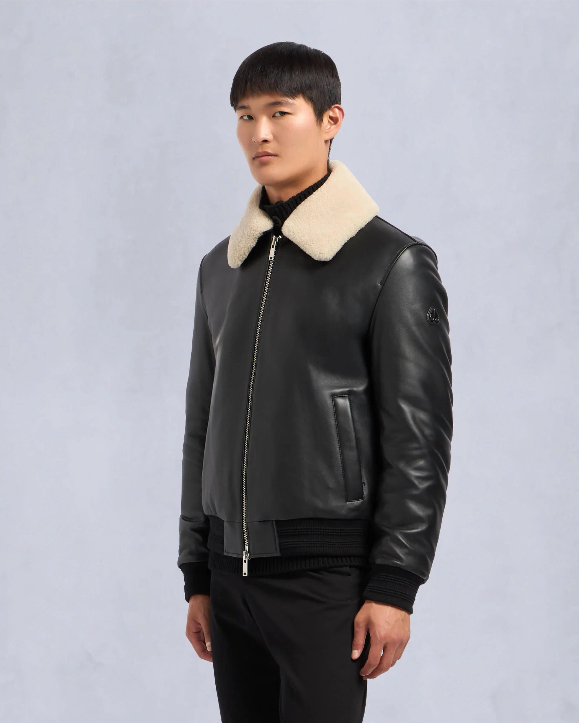 Moose Knuckles Mens Wind Jacket Toba Leather Bomber - Black - Image 2