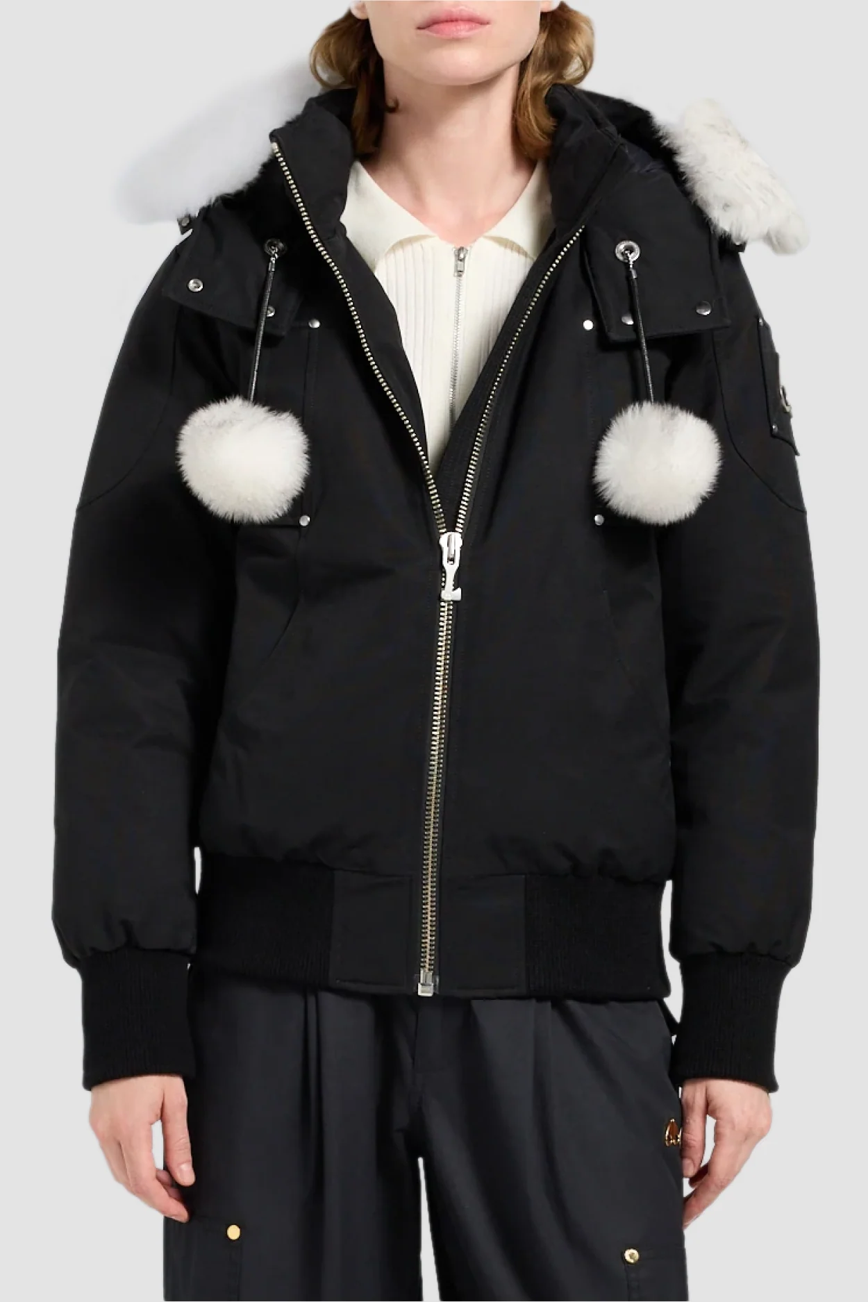 Moose Knuckles Womens Down Bomber Debbie Shearling - Black/Natural