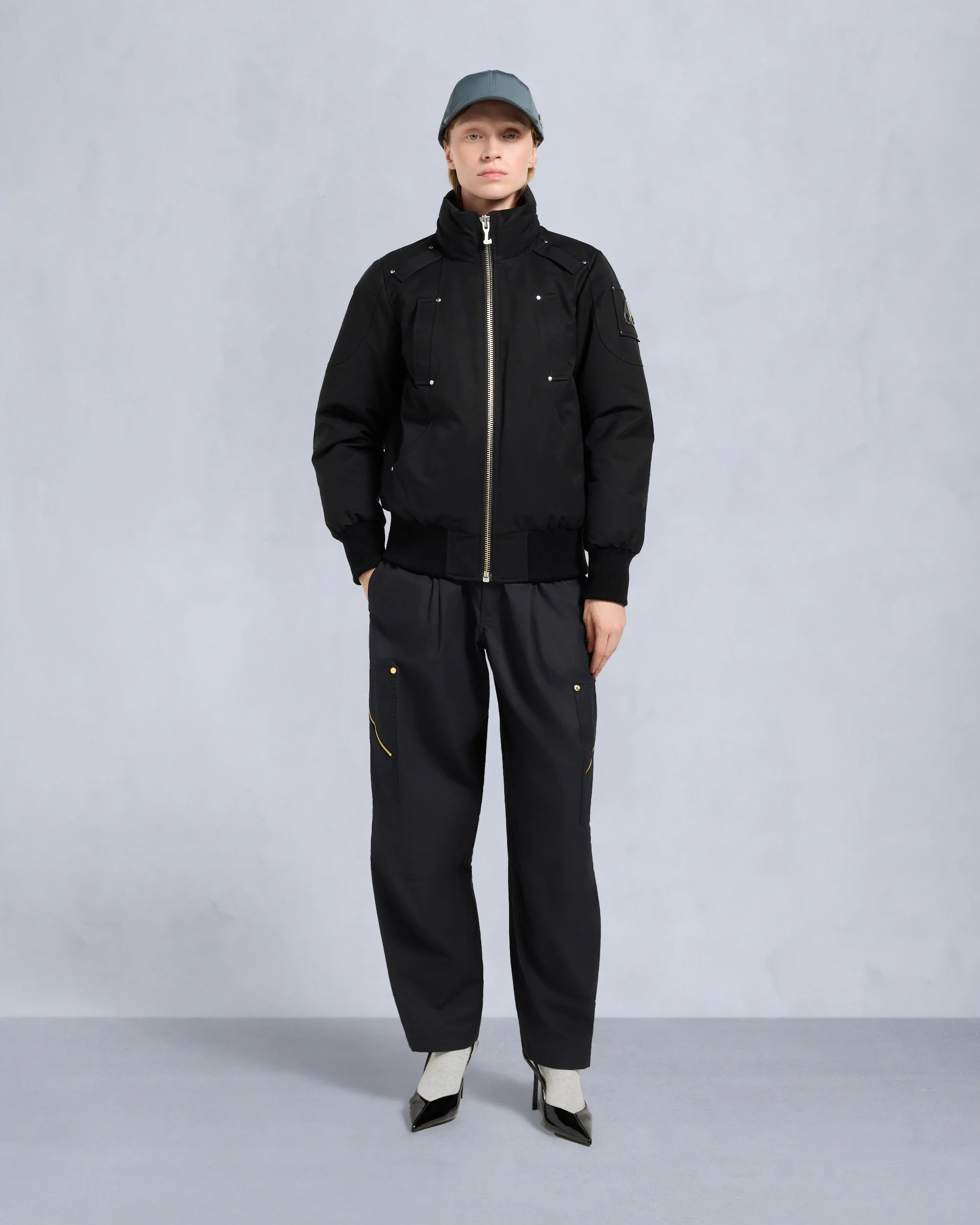 Moose Knuckles Womens Down Bomber Debbie Shearling - Black/Natural - Image 4