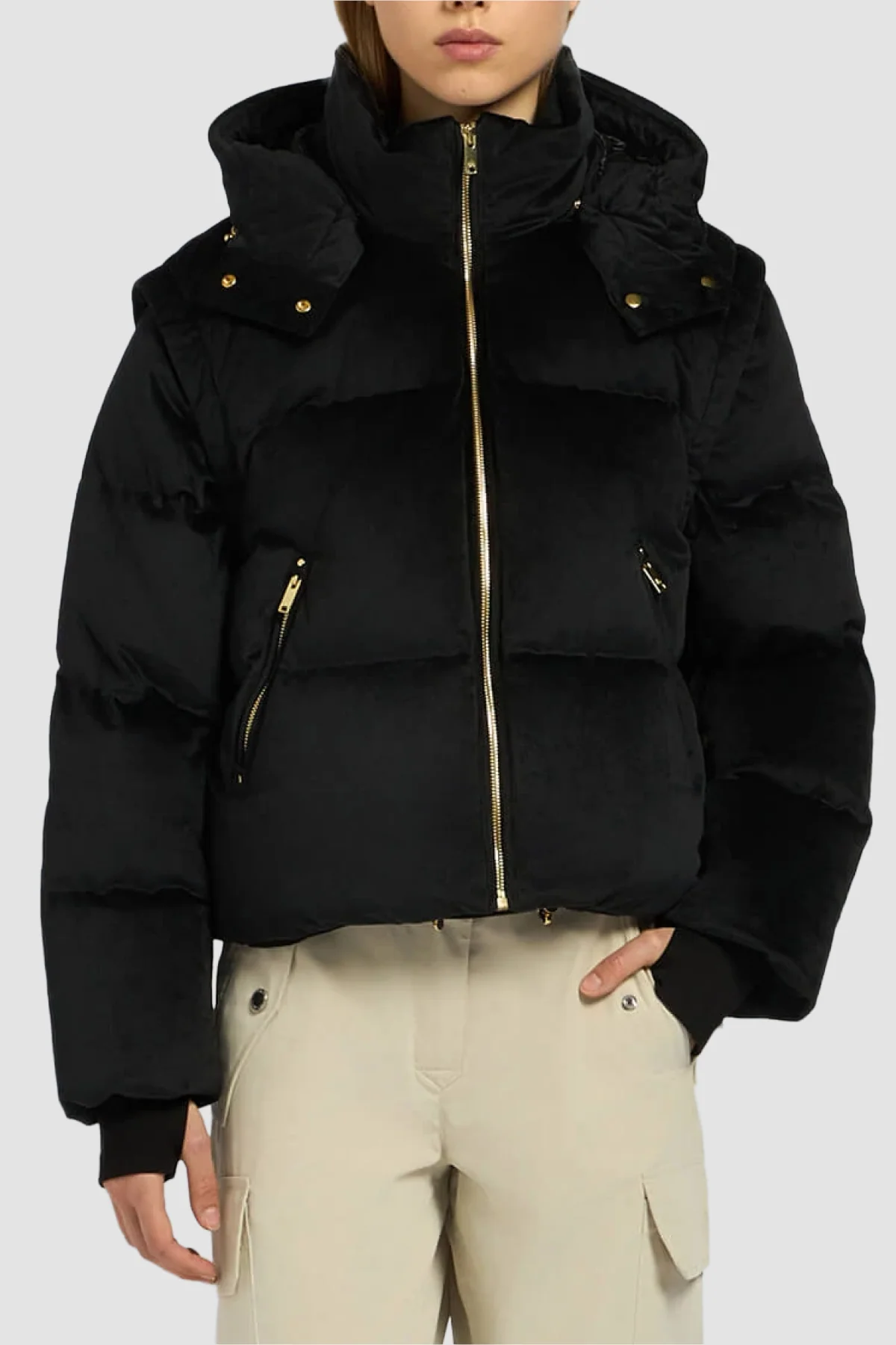 Moose Knuckles Womens Down Bomber Velour Misti Gold - Black
