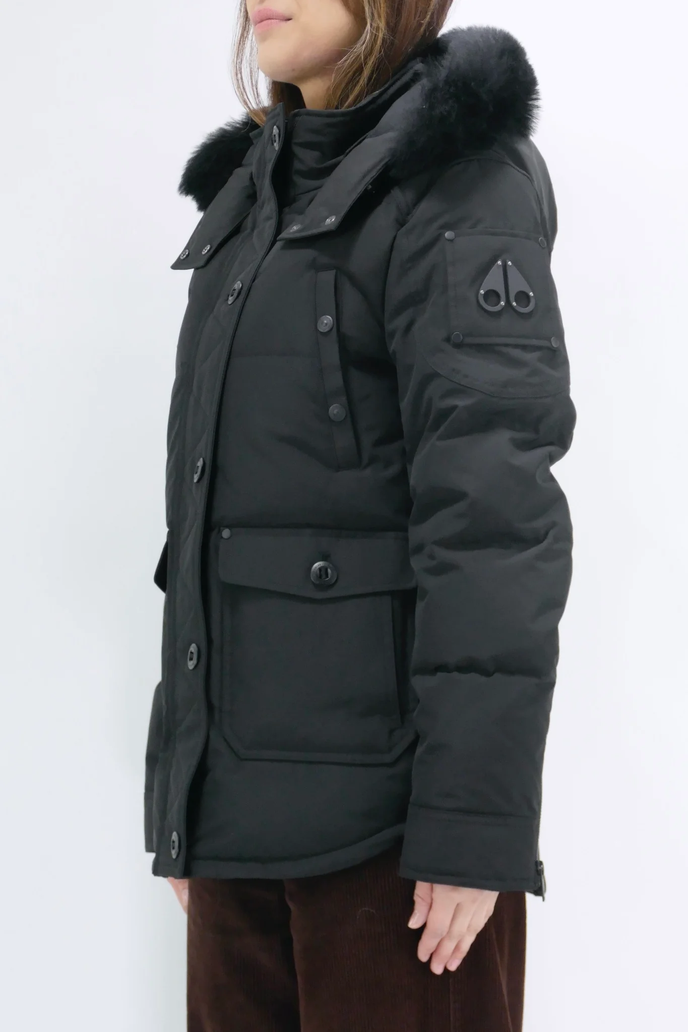 Moose Knuckles Womens Down *Parka Anguille Shearling  - Black/Black - Image 2