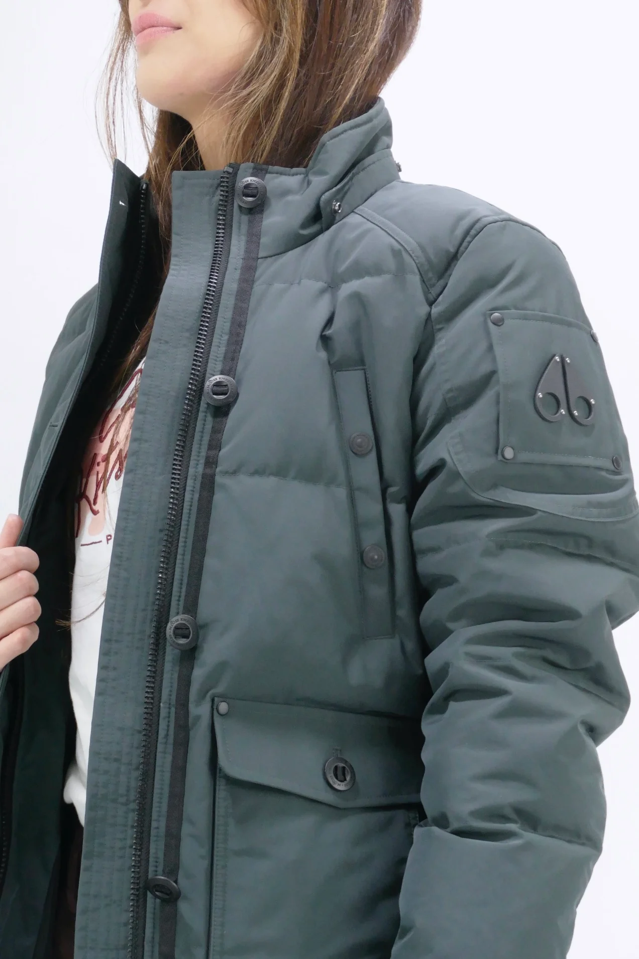 Moose Knuckles Womens Down *Parka Anguille Shearling  - Forest Hill/ Black - Image 4