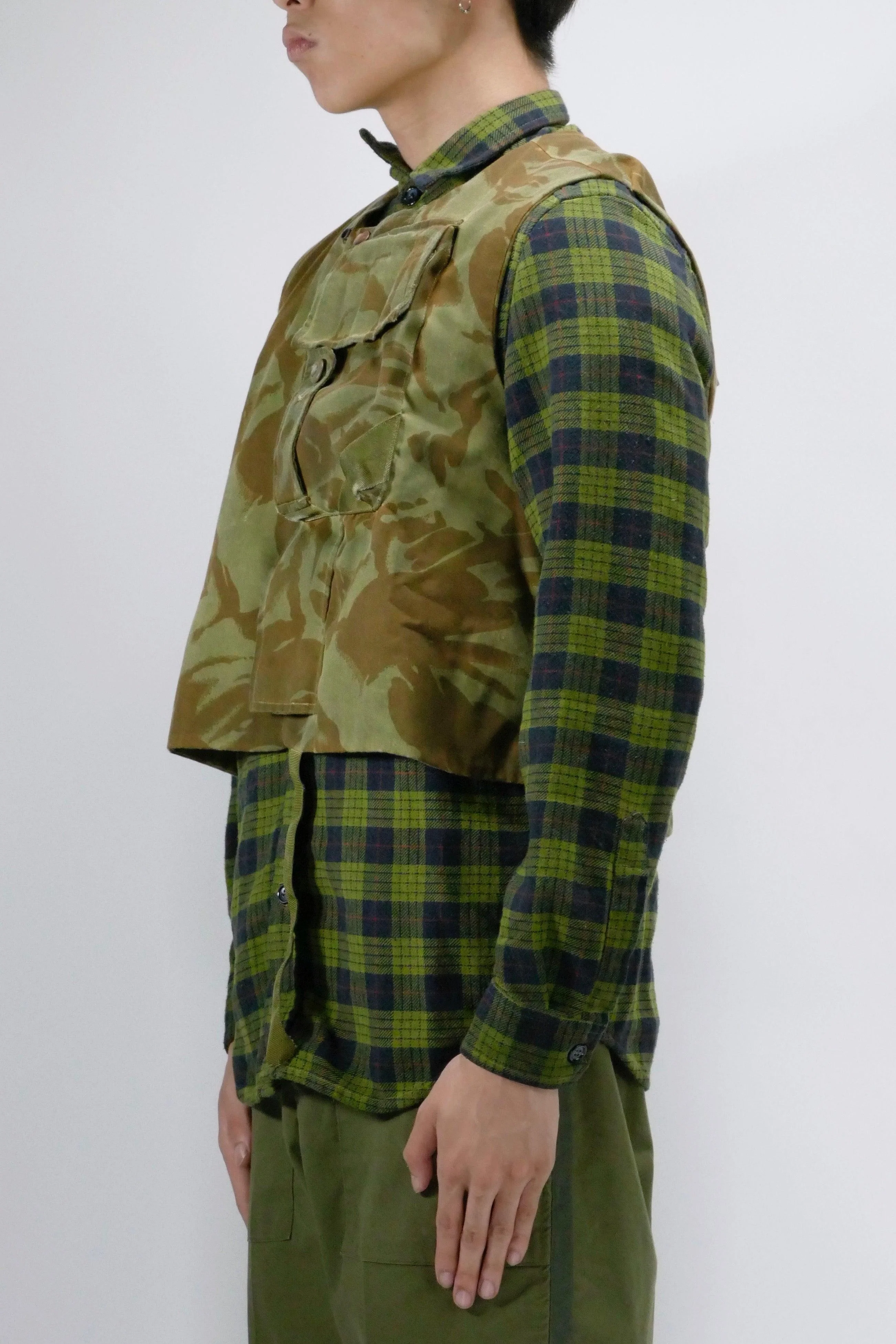 Myar Civil Flannel Check Vest Shirt - Green - Image 3