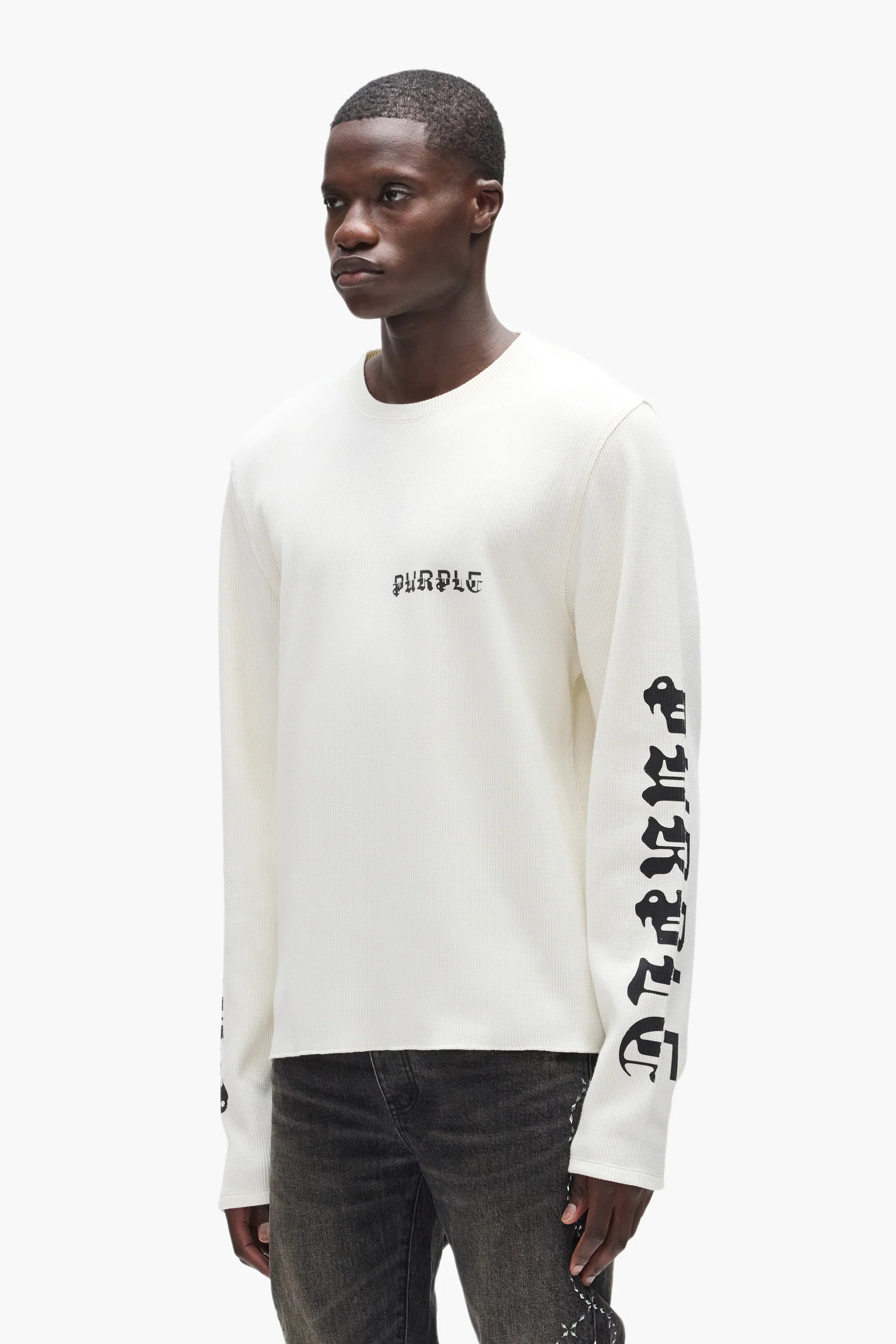 Purple Brand Diptych Waffle L/S Tee - White - Image 2