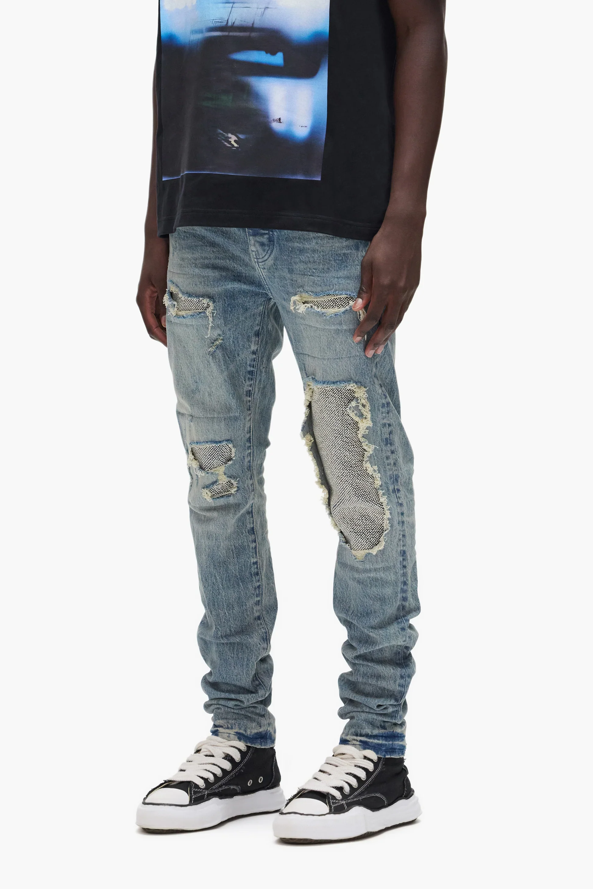 Purple Brand P001 Skinny Beaded Repair Jeans - Light Indigo - Image 2